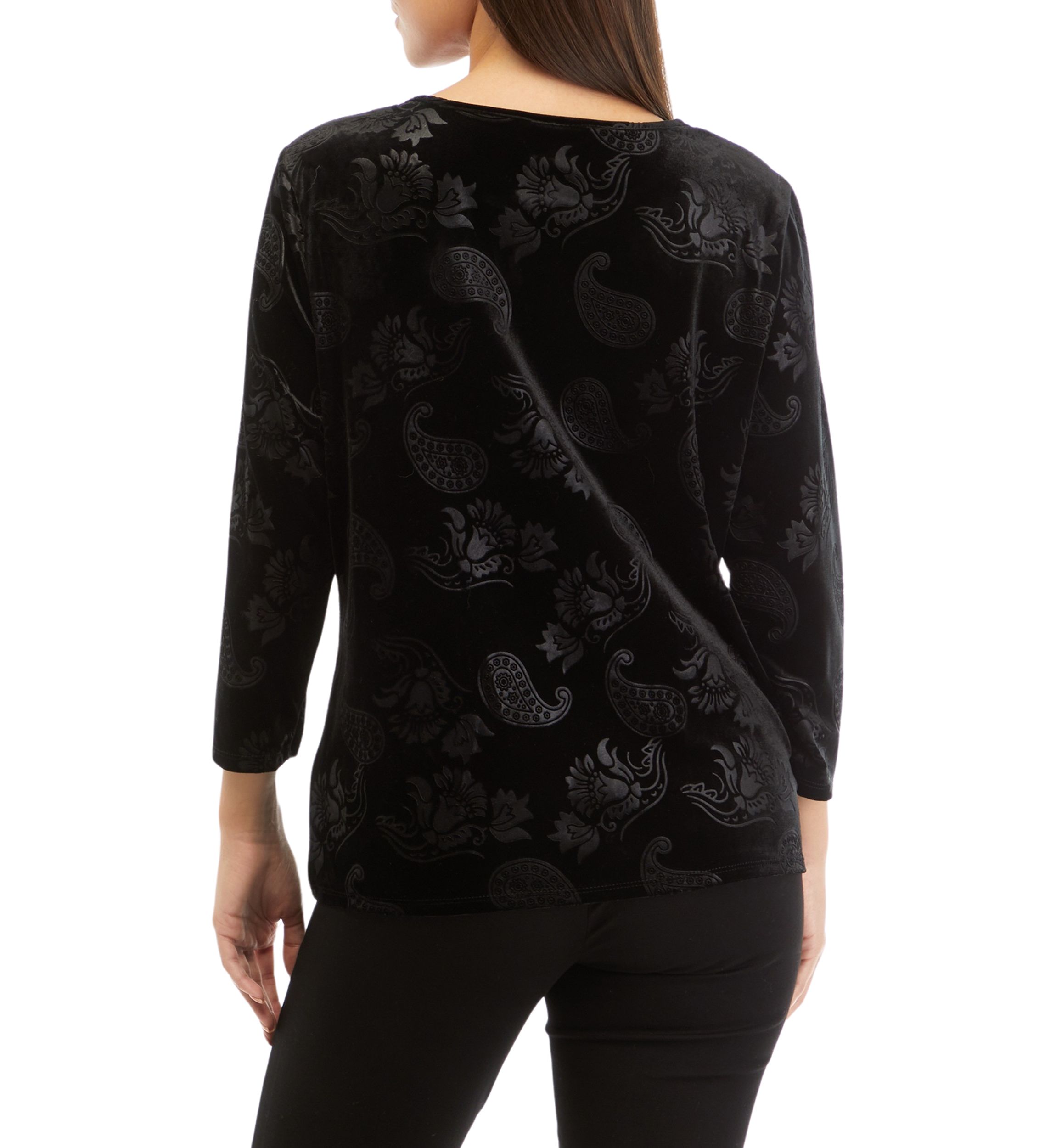 Petite Embossed Velour Floral Paisley Top