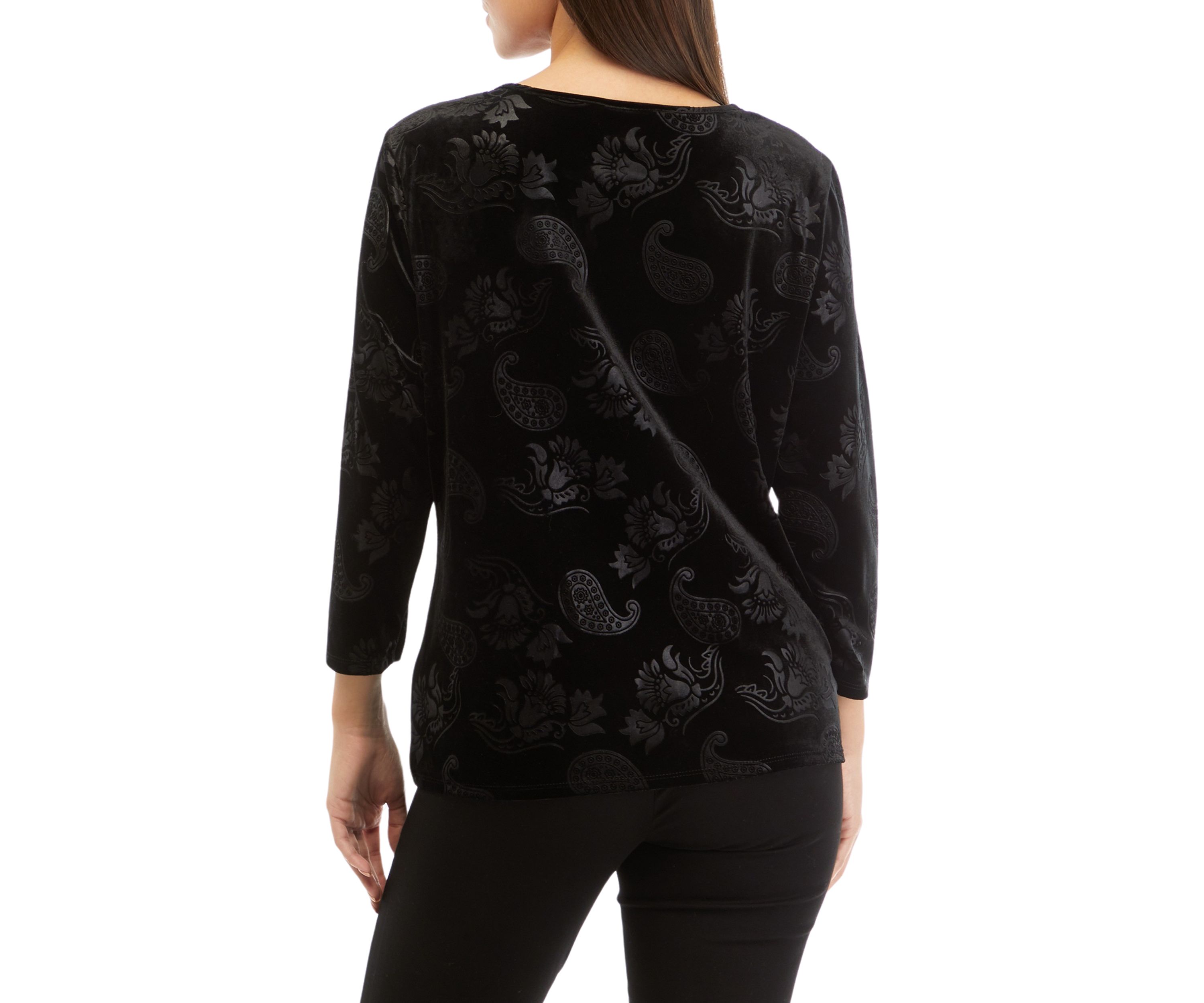 Petite Embossed Velour Floral Paisley Top