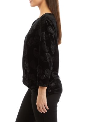 Petite Embossed Velour Floral Paisley Top