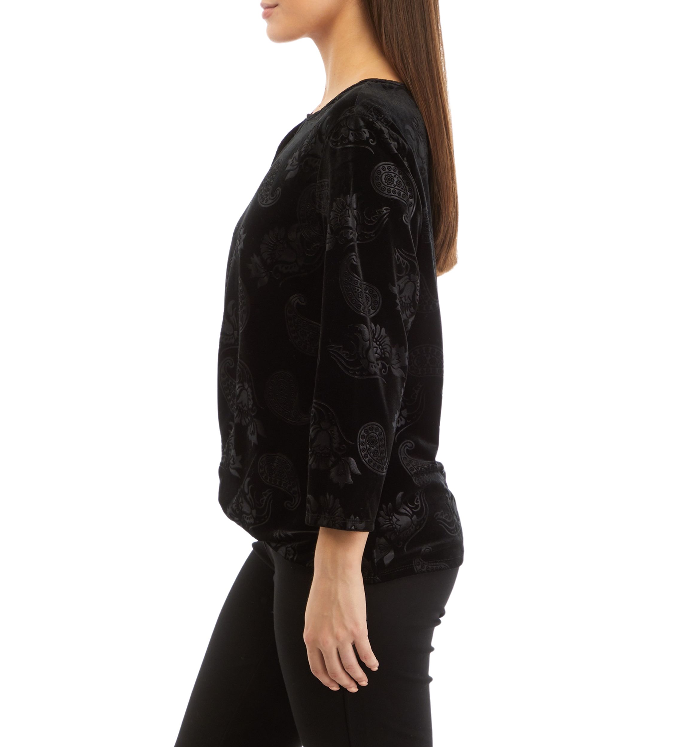 Petite Embossed Velour Floral Paisley Top
