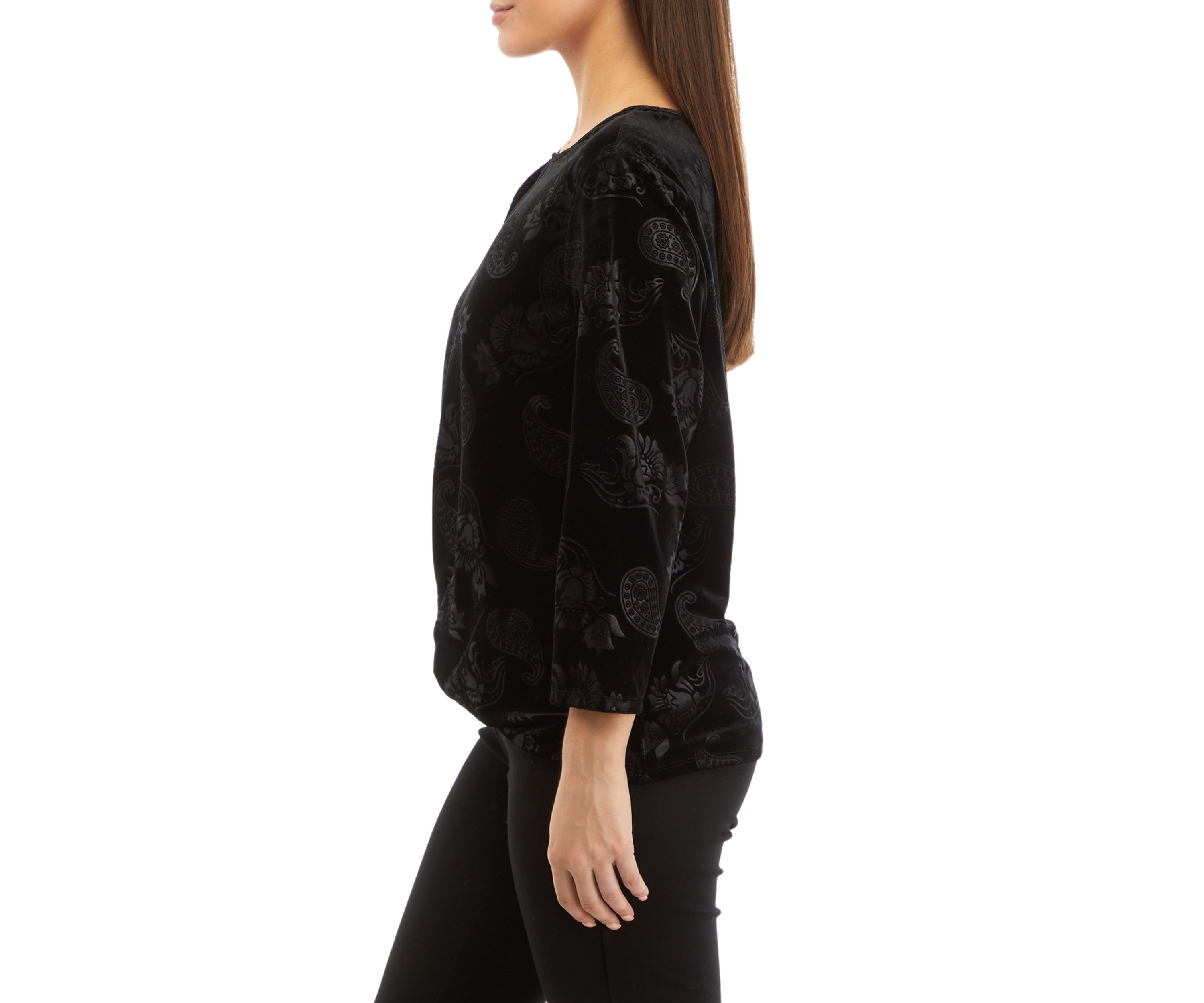 Petite Embossed Velour Floral Paisley Top