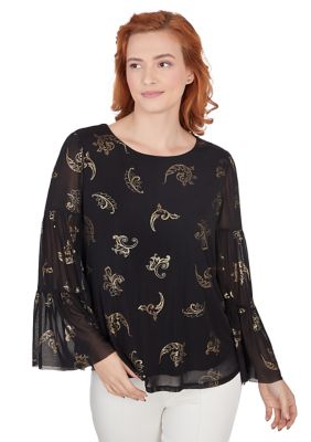 Petite Scoop Neck Scroll Foil Print Top