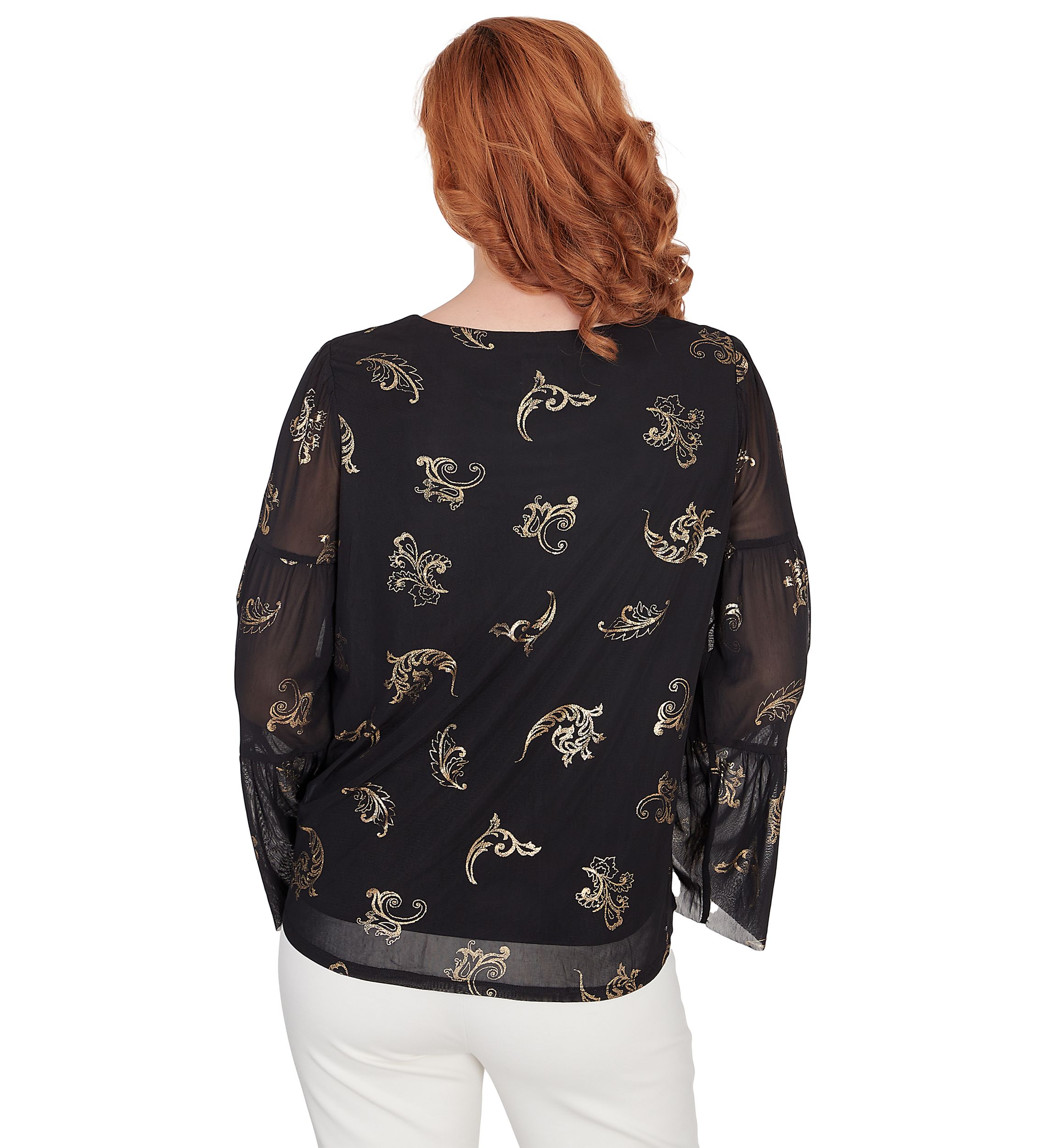 Petite Scoop Neck Scroll Foil Print Top