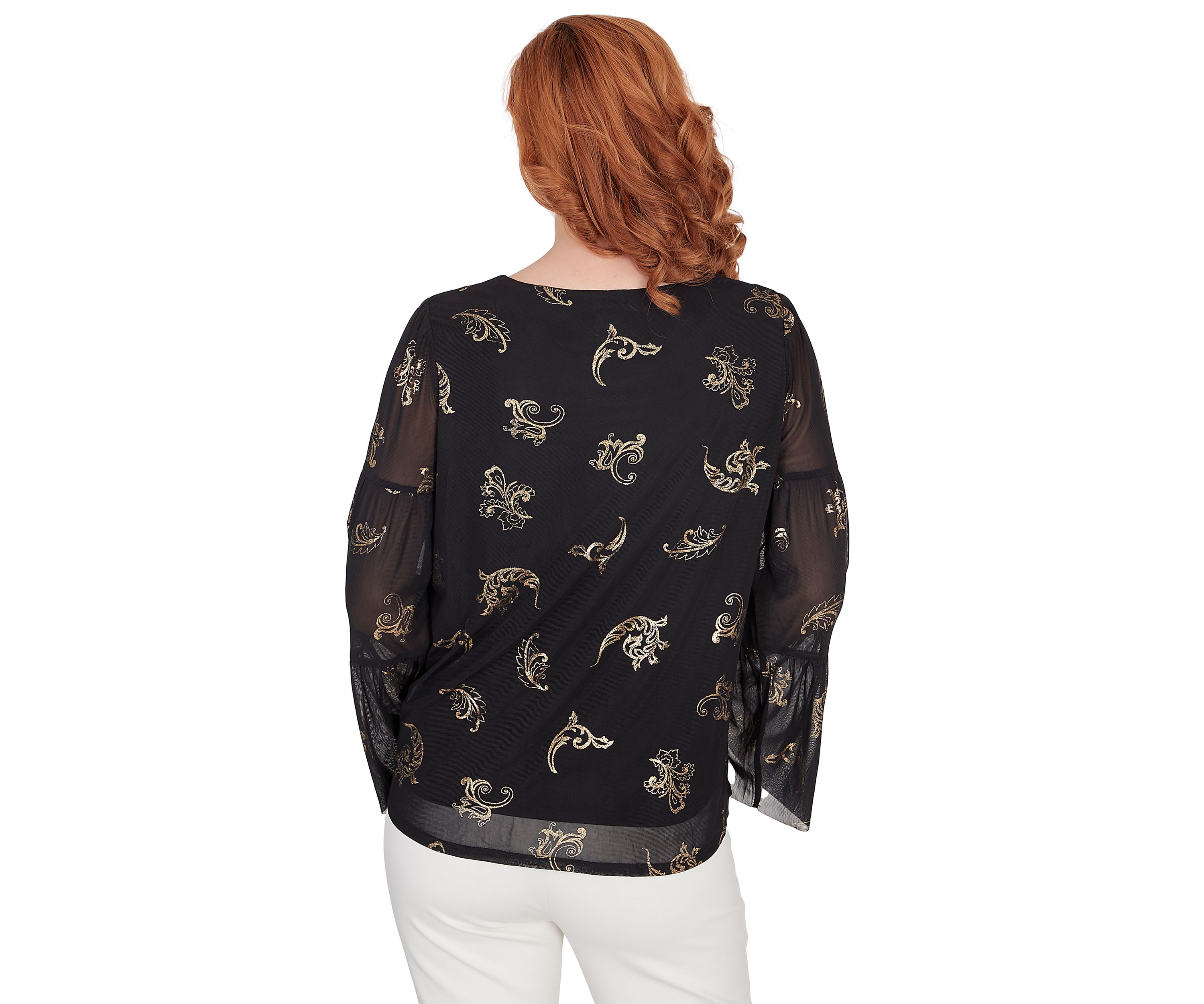 Petite Scoop Neck Scroll Foil Print Top