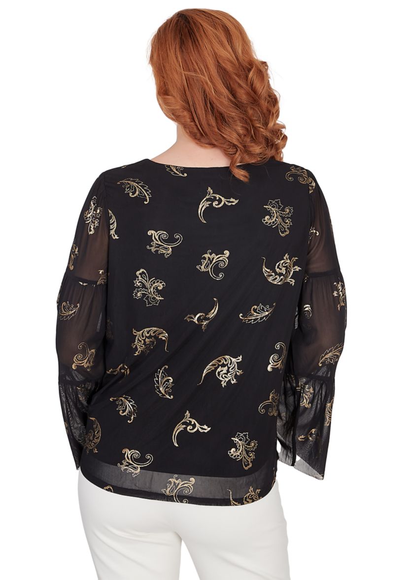 Petite Scoop Neck Scroll Foil Print Top
