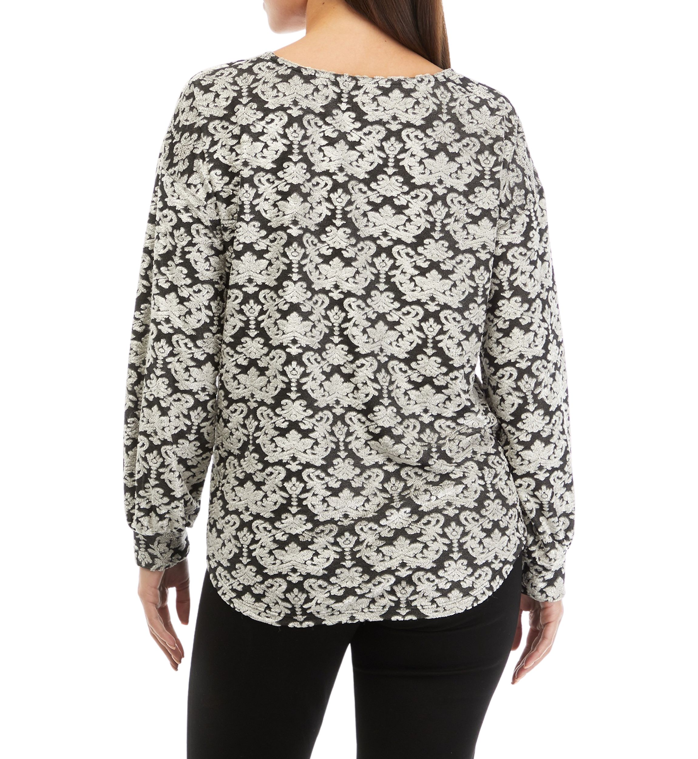 Petite Tapestry Print Textured Velour Top