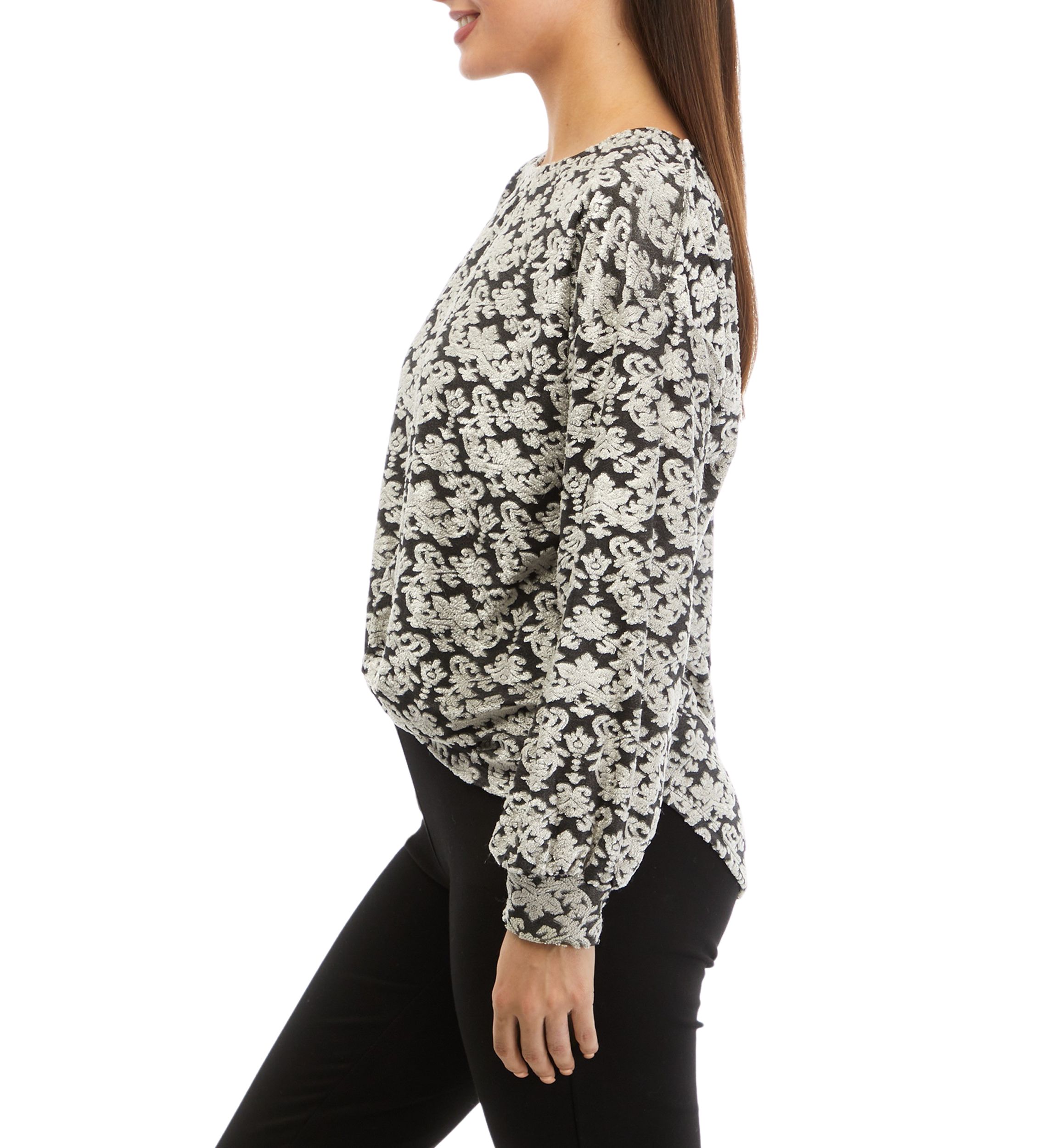 Petite Tapestry Print Textured Velour Top