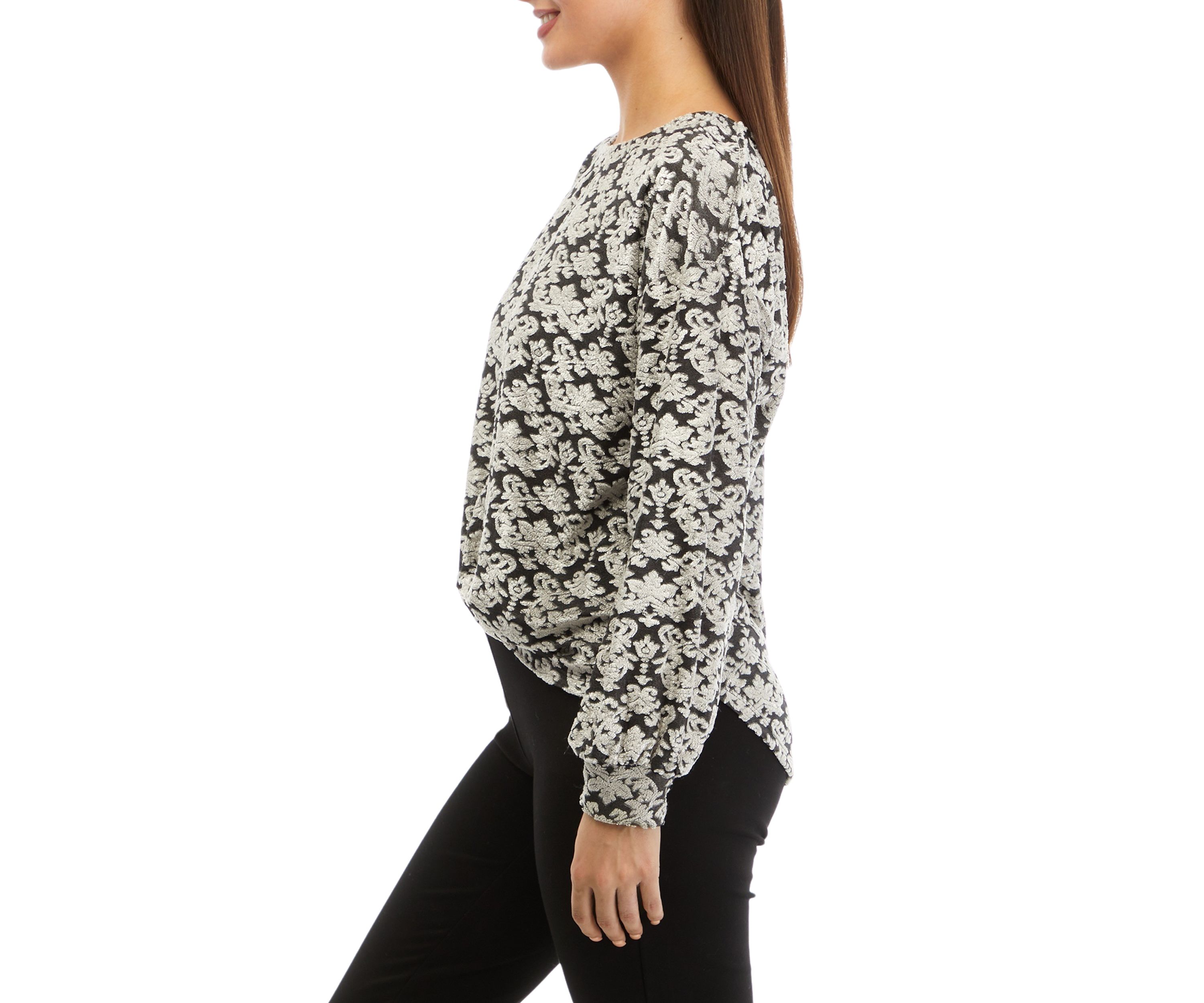 Petite Tapestry Print Textured Velour Top