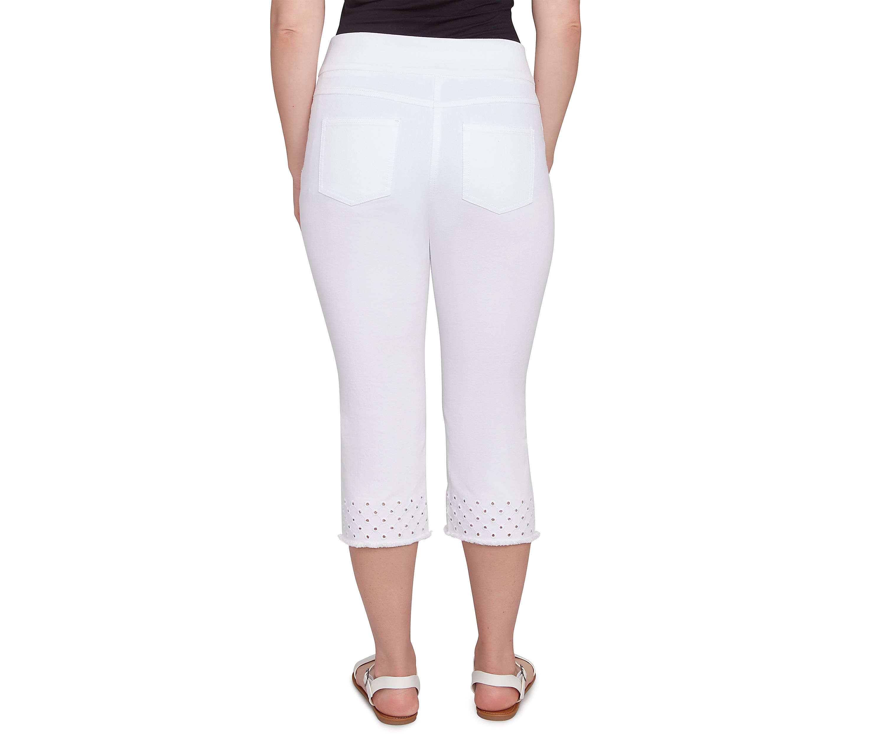 Womens Embroidered Hem Soft Stretch Denim Capri Pants