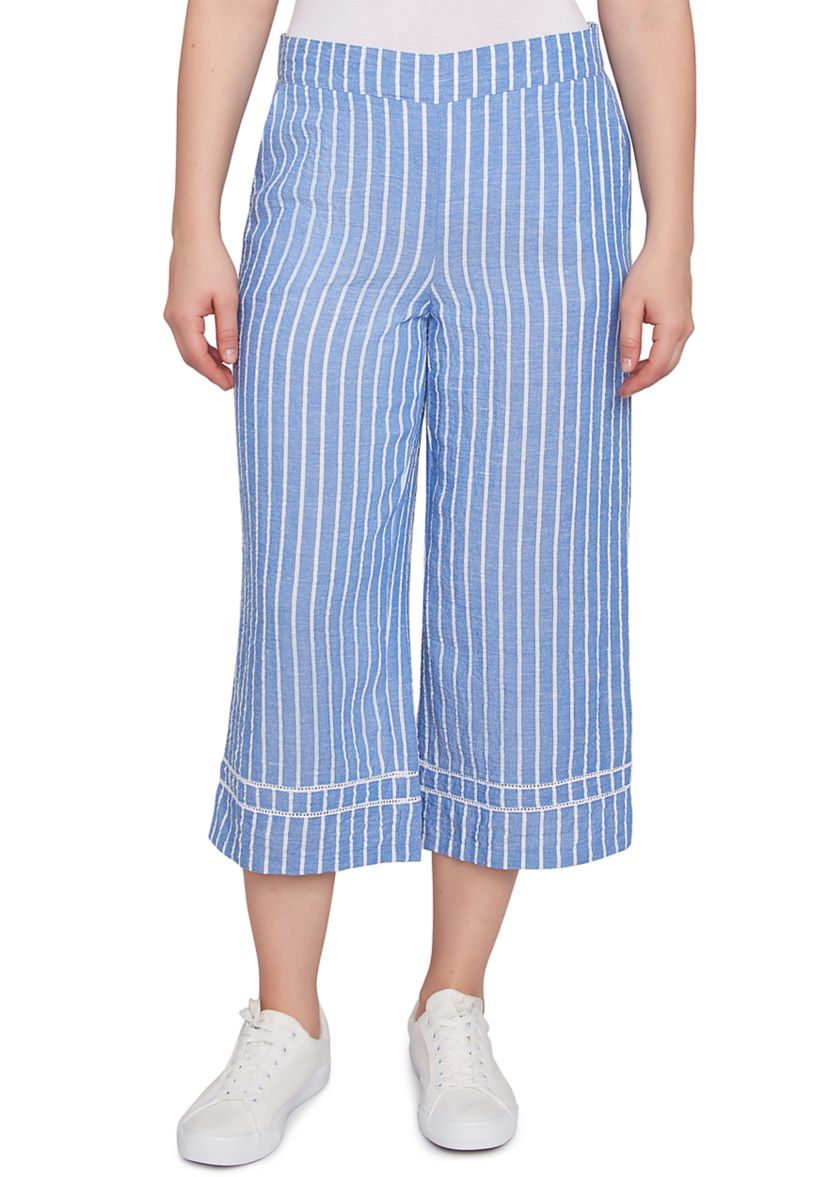 Womens Yarn Dye Stripe Relaxed Soft Capri Pants