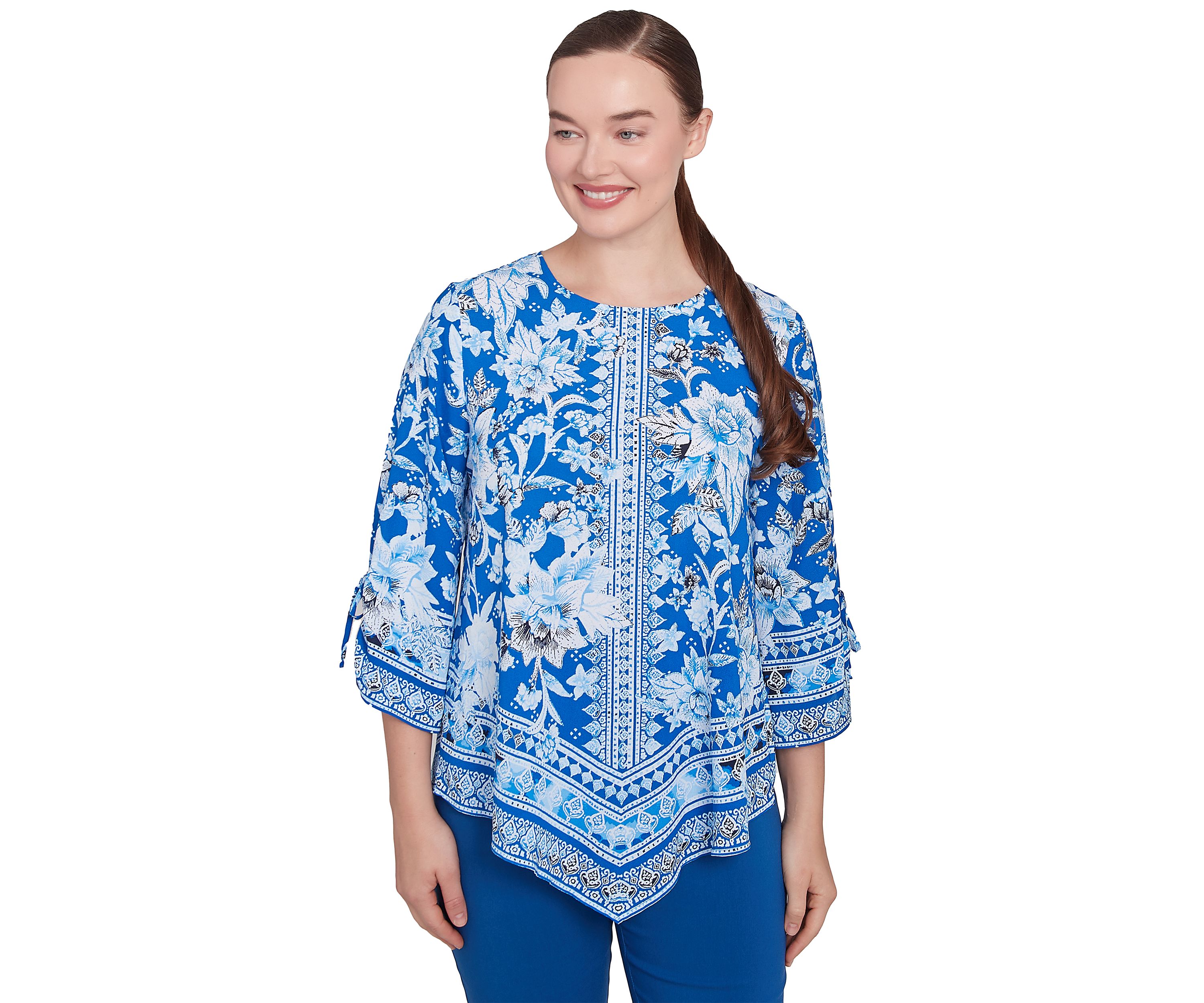 Womens Bohemian Batik Floral Border Print Crepe Tunic