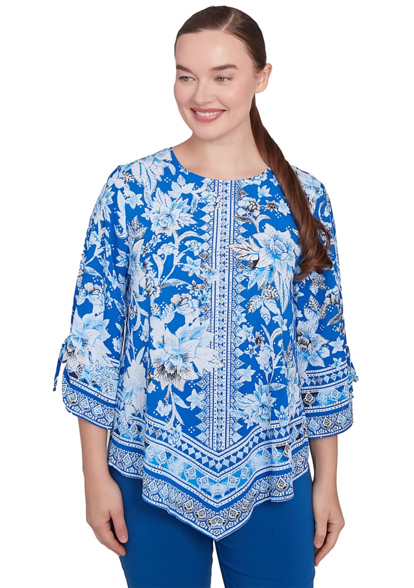 Womens Bohemian Batik Floral Border Print Crepe Tunic
