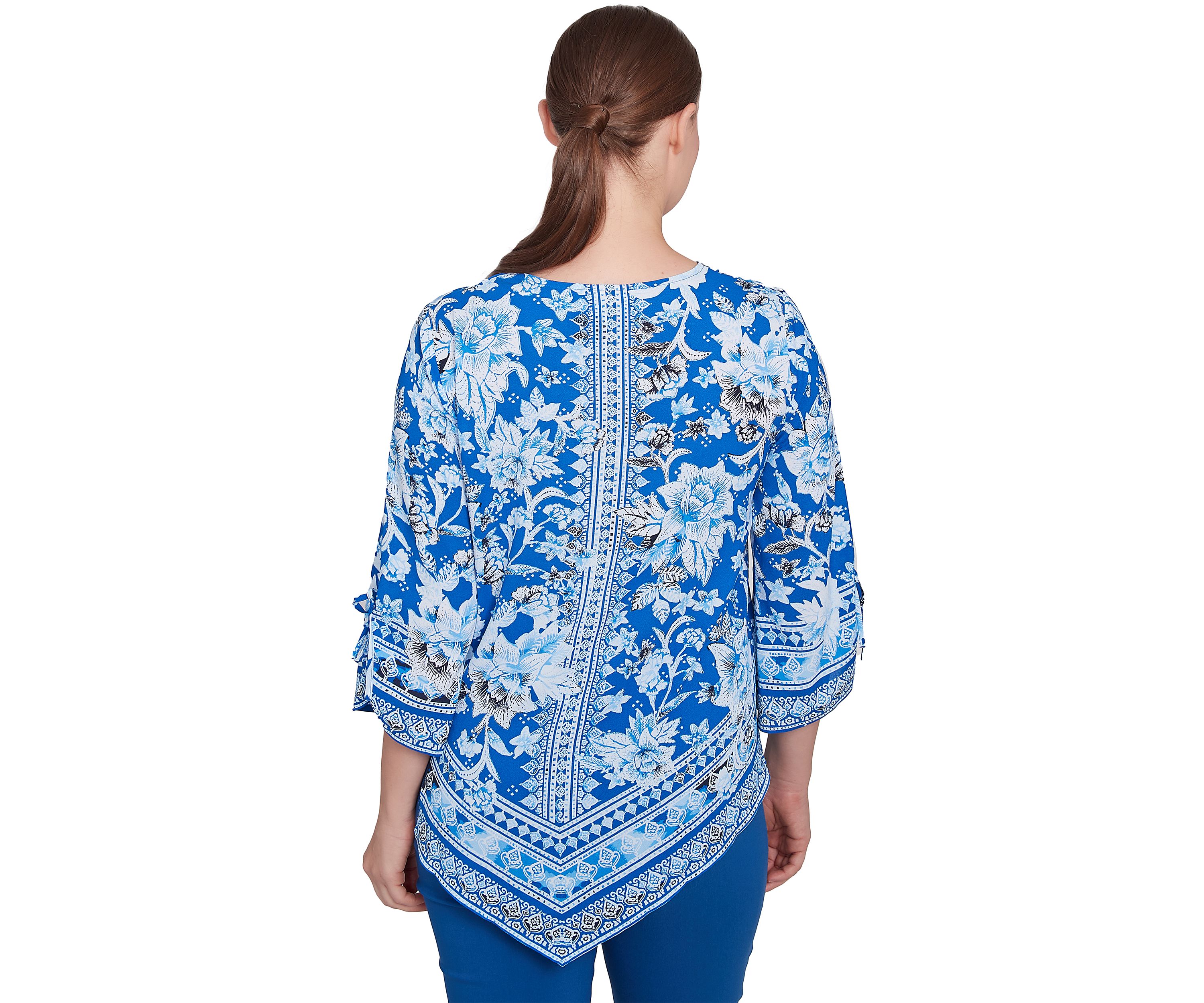 Womens Bohemian Batik Floral Border Print Crepe Tunic