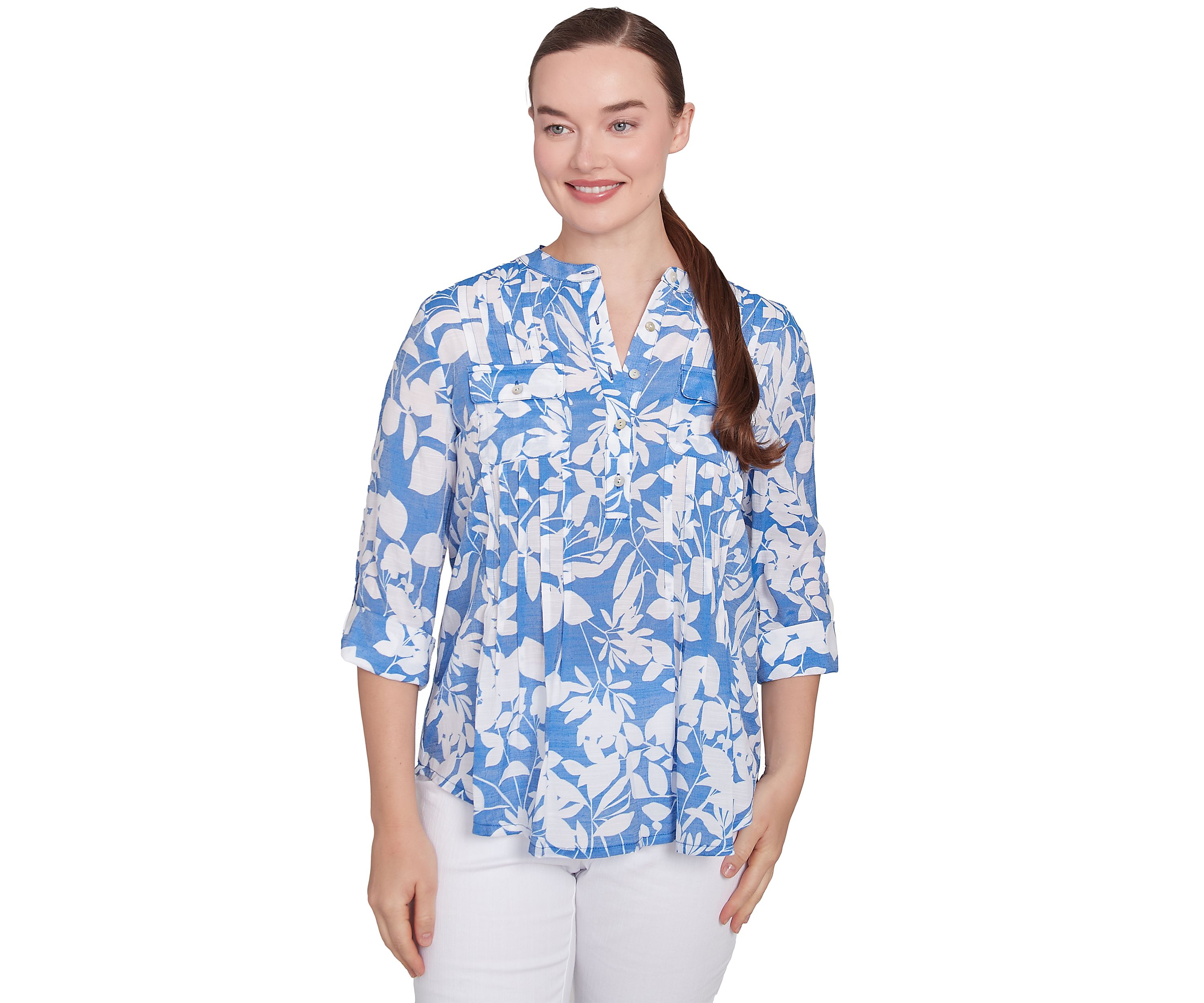 Womens Monotone Tropical Print Silky Gauze Top