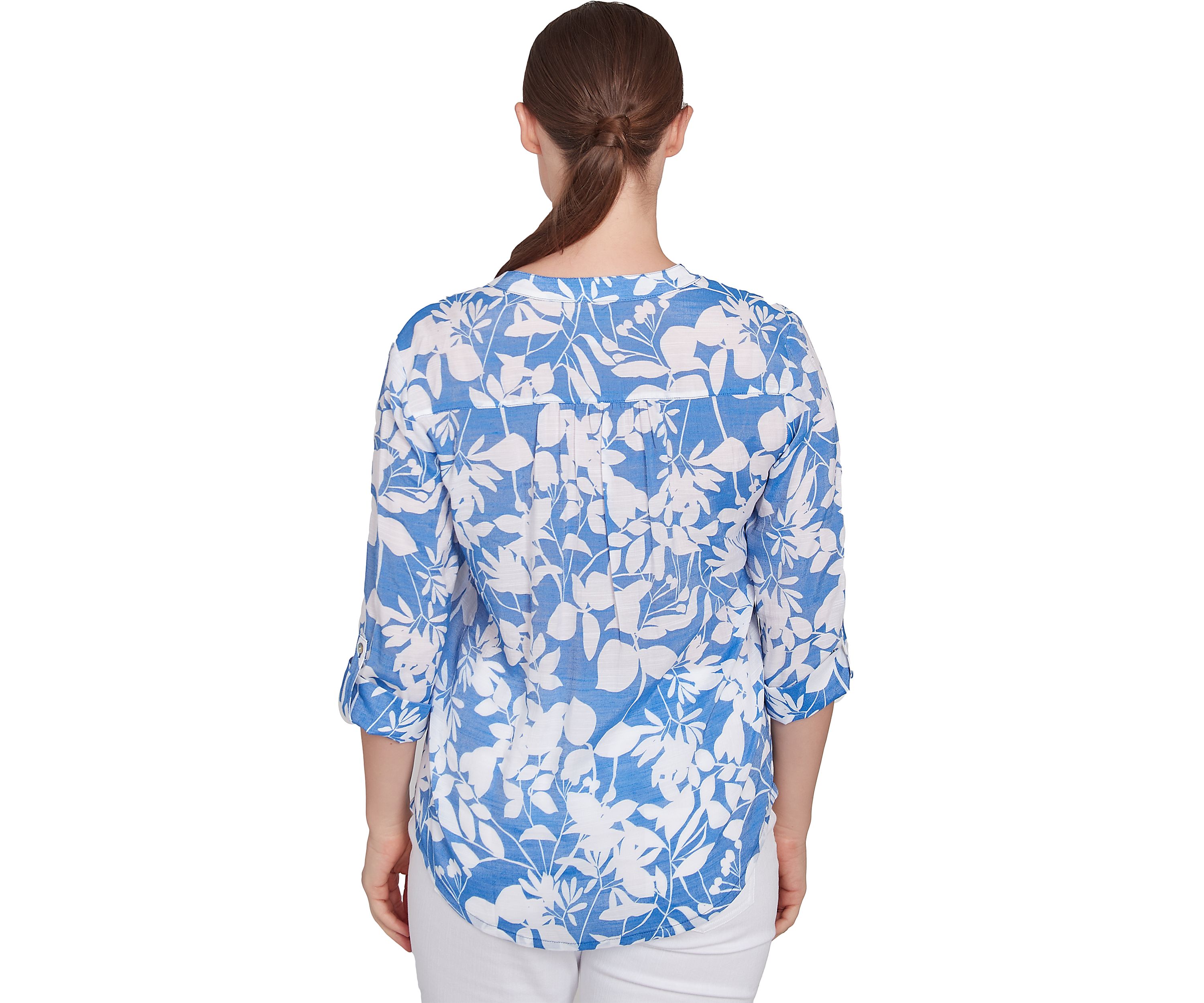 Womens Monotone Tropical Print Silky Gauze Top