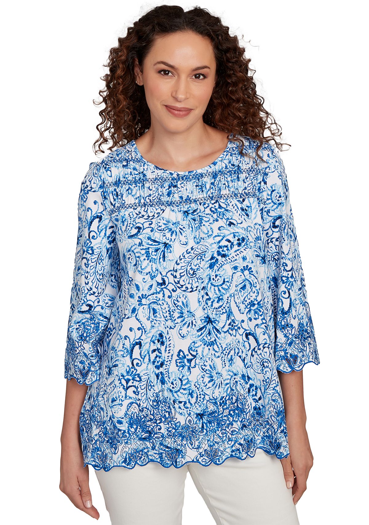 Womens Oceanic Paisley Embroidered Top