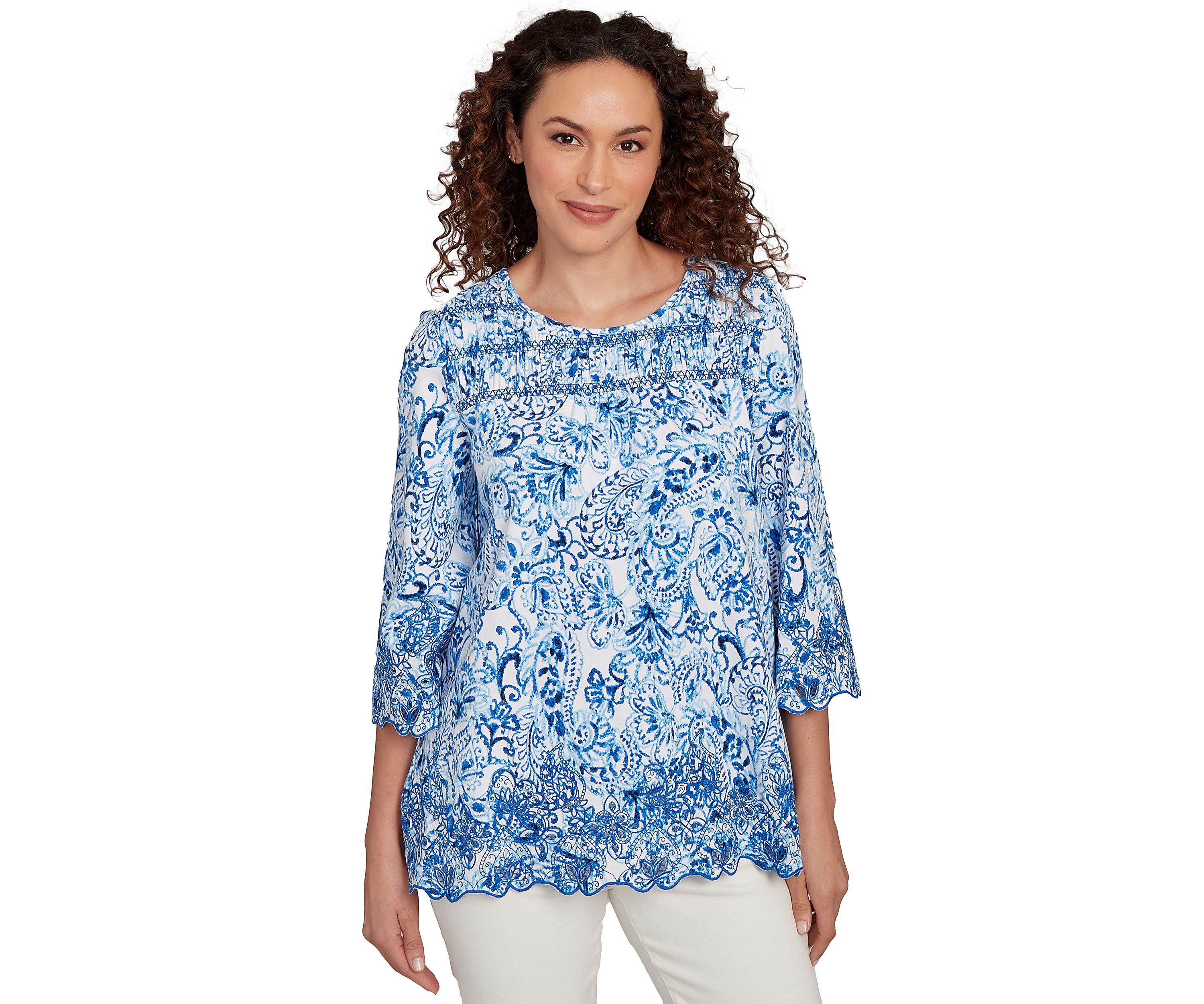 Womens Oceanic Paisley Embroidered Top
