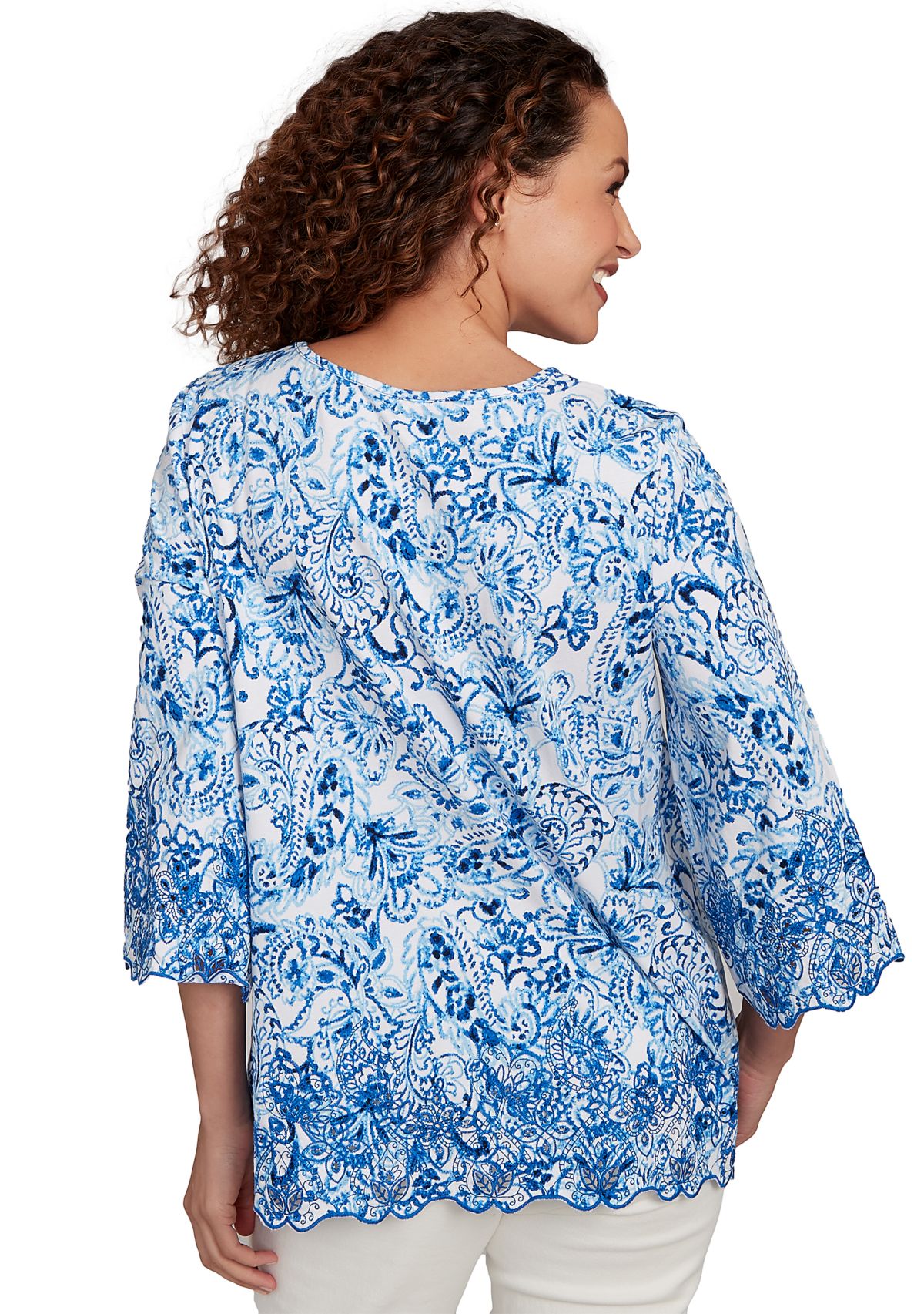 Womens Oceanic Paisley Embroidered Top