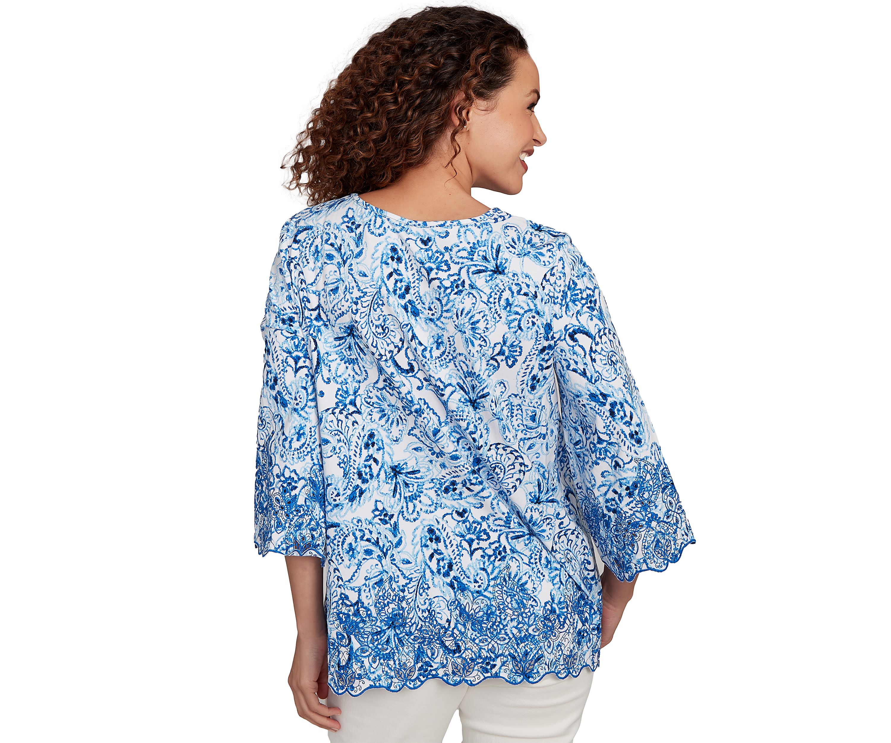 Womens Oceanic Paisley Embroidered Top