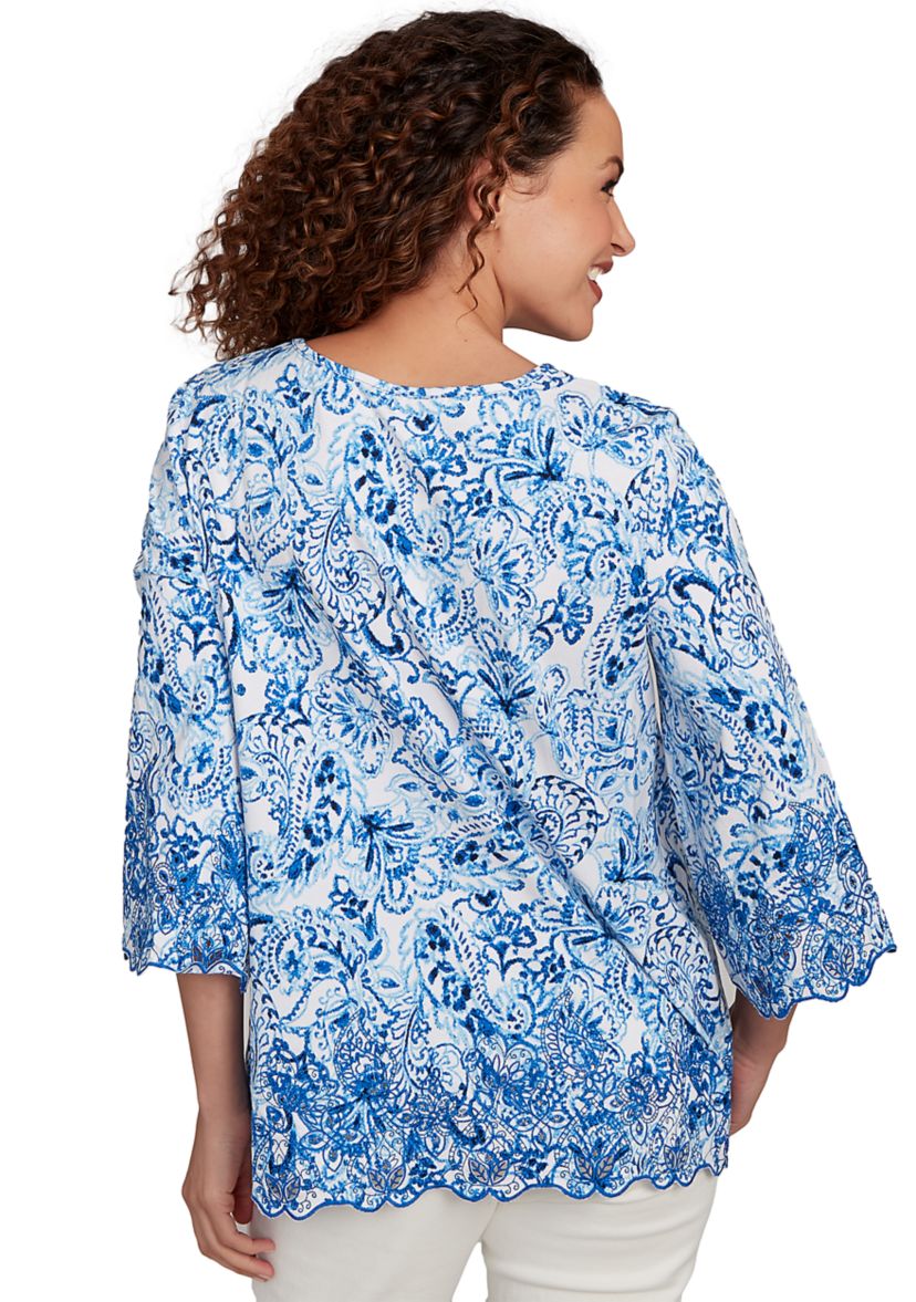 Womens Oceanic Paisley Embroidered Top