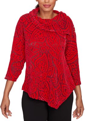 Ruby Rd Women's Paisley Jacquard Asymmetric Hem Knit Top