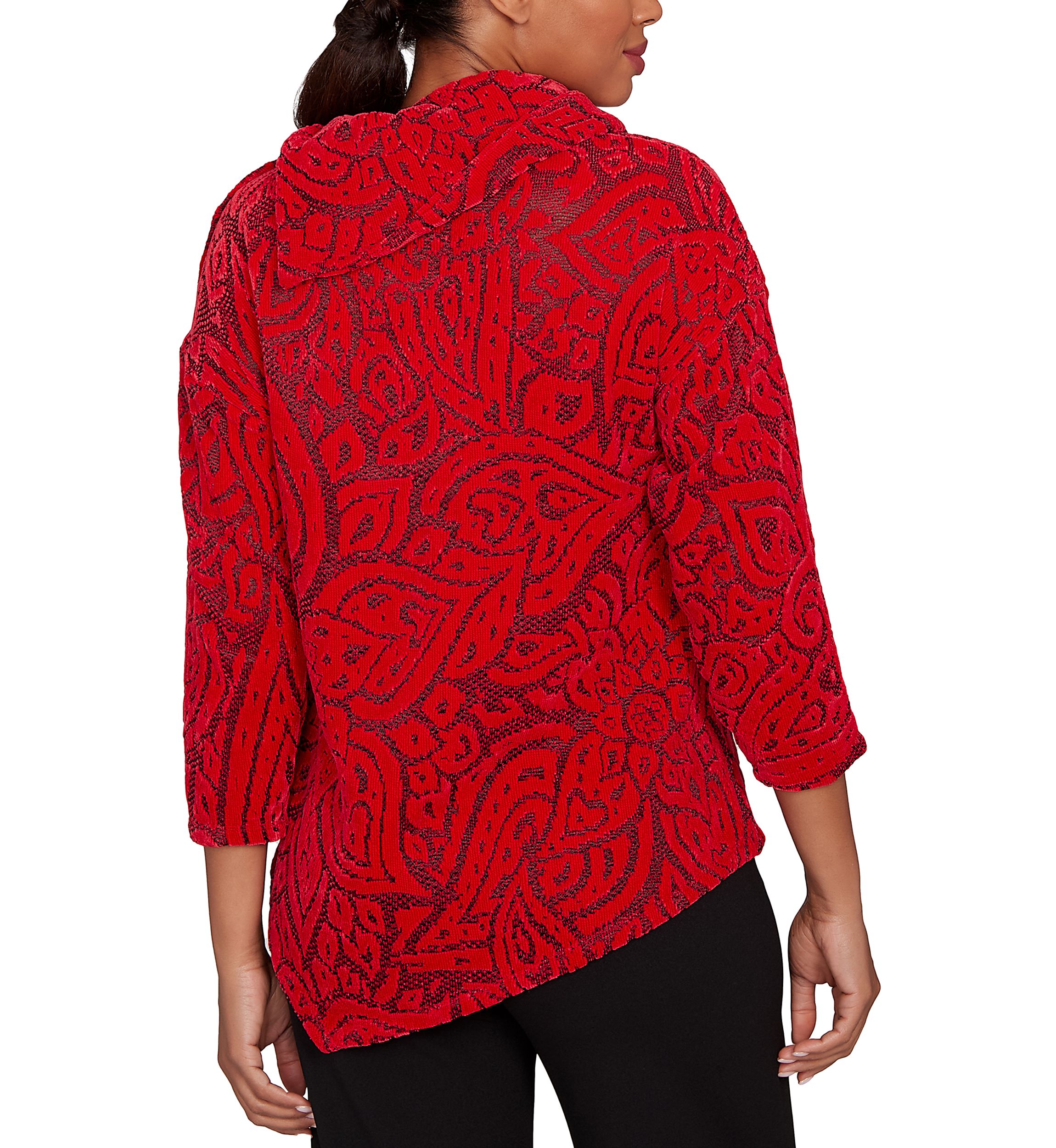 Womens Paisley Jacquard Asymmetric Hem Knit Top