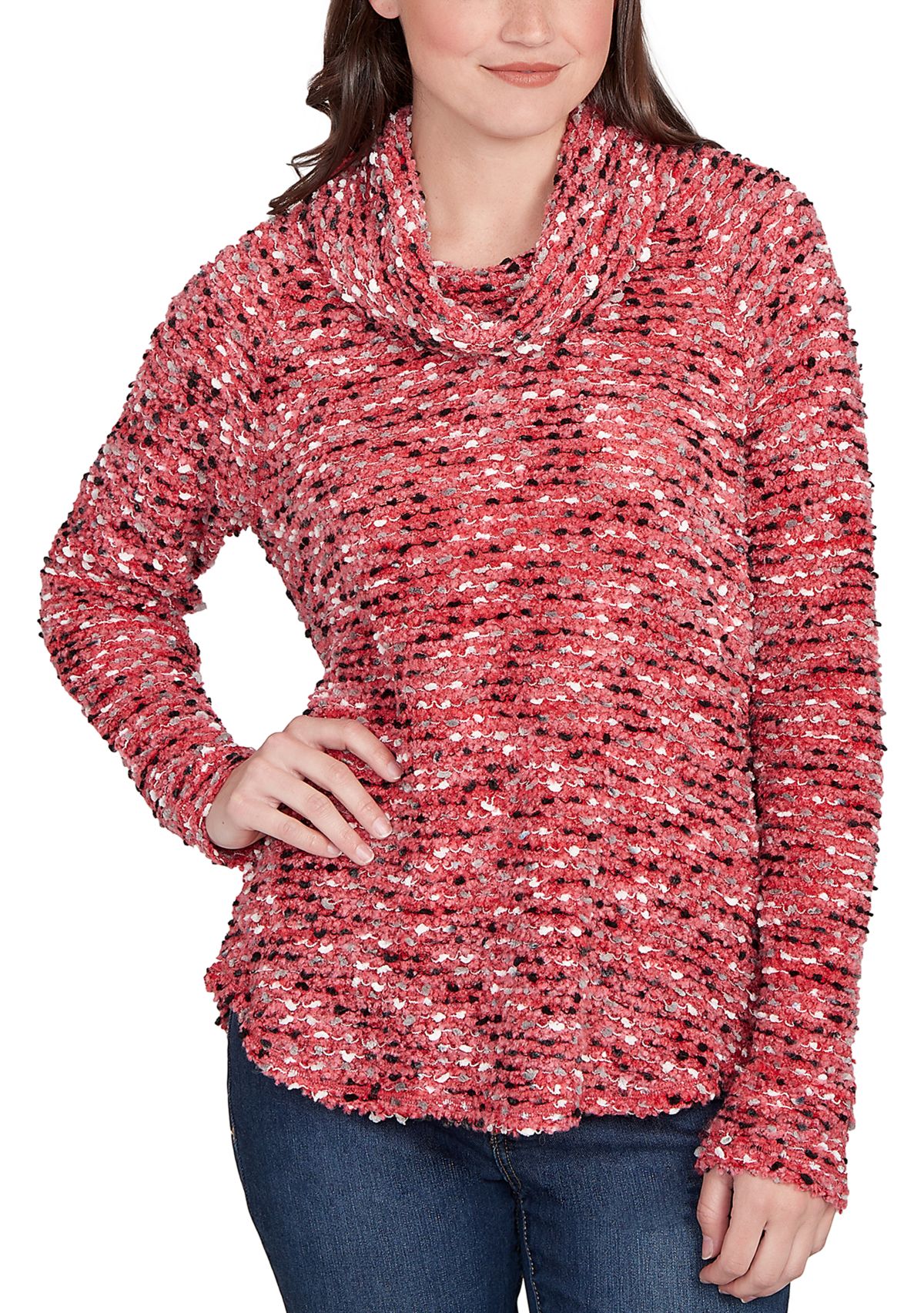 Womens Cowl Neck Nubby Boucle Top