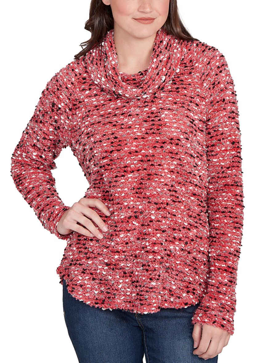 Womens Cowl Neck Nubby Boucle Top