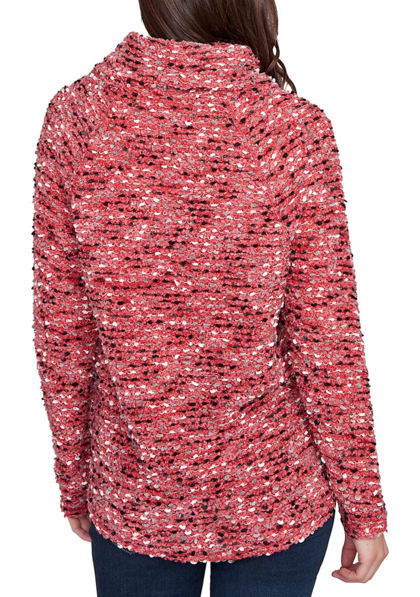 Womens Cowl Neck Nubby Boucle Top