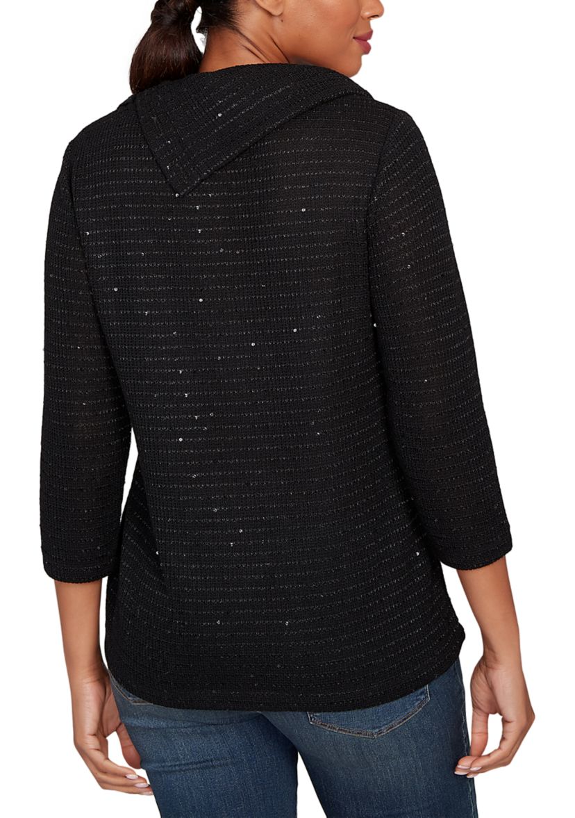 Womens Sequin Knit Top With Button Details