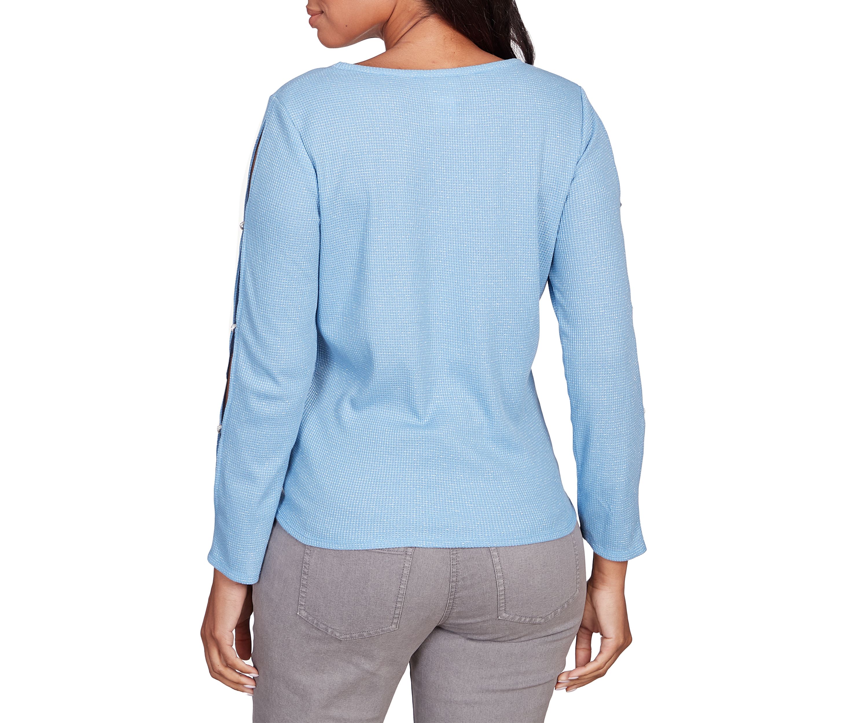 Womens Tie Front Cutout Sleeve Waffle Knit Top