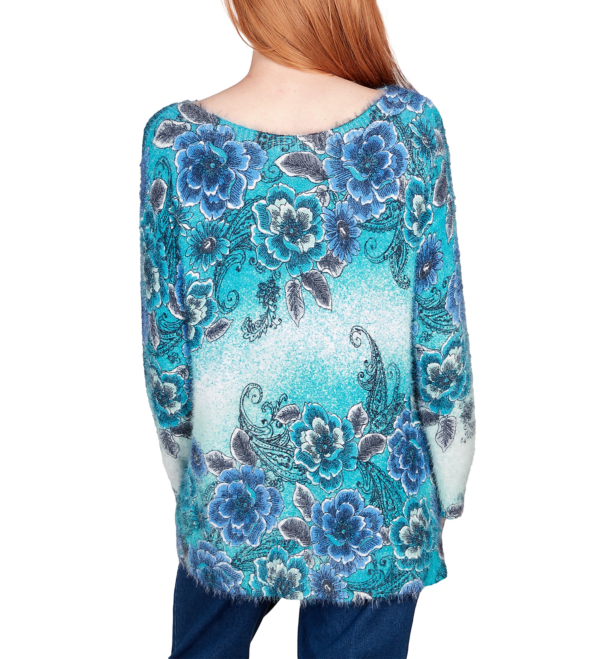 Womens Floral Ombré Furry Eyelash Sweater
