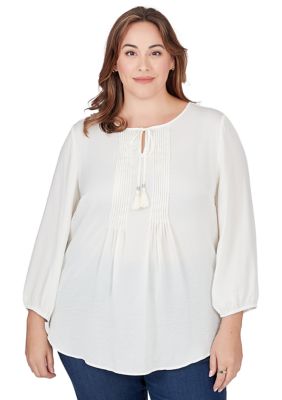 Plus Crinkled Satin Keyhole Neck Peasant Top