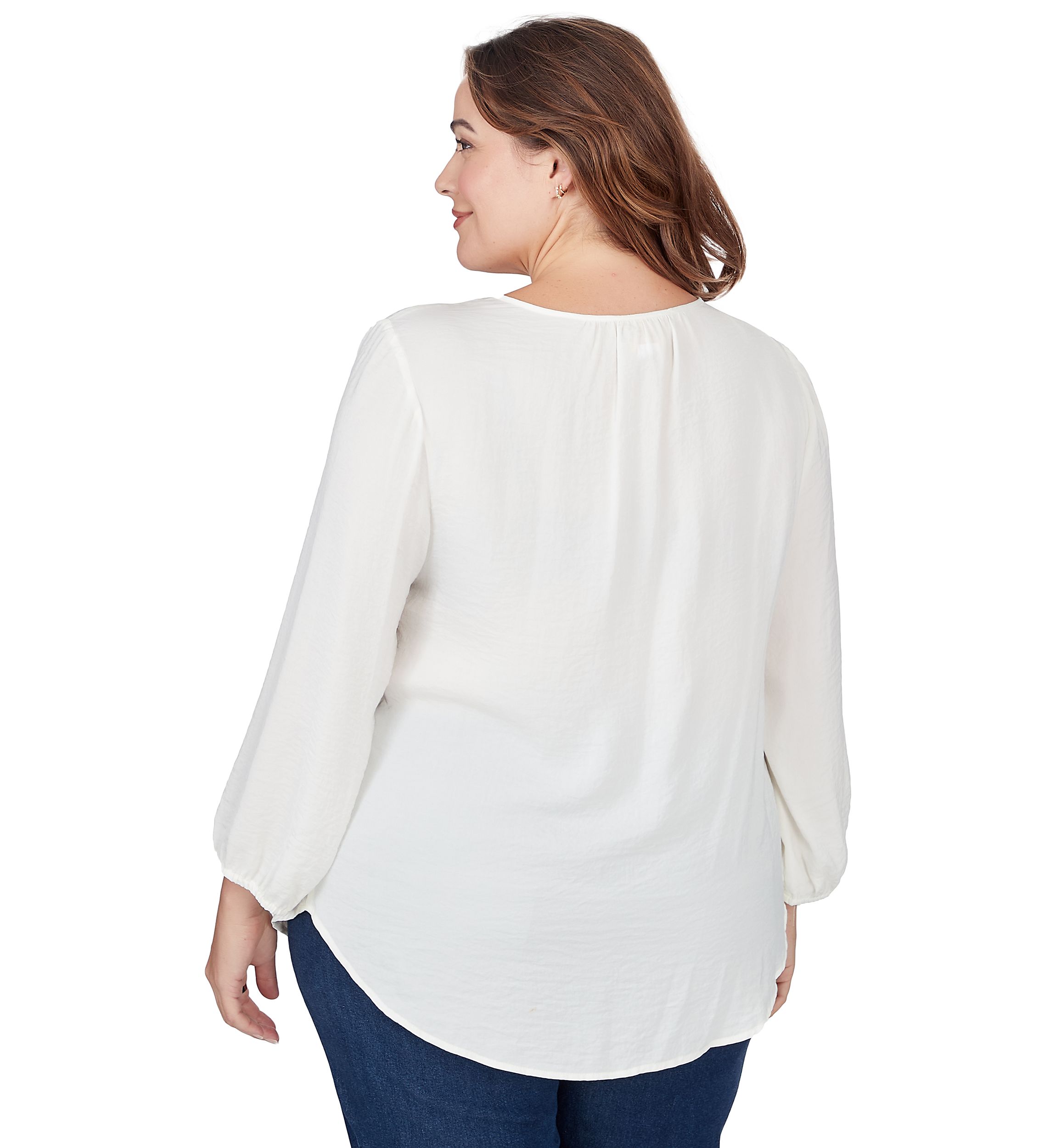 Plus Size Crinkled Satin Keyhole Neck Peasant Top