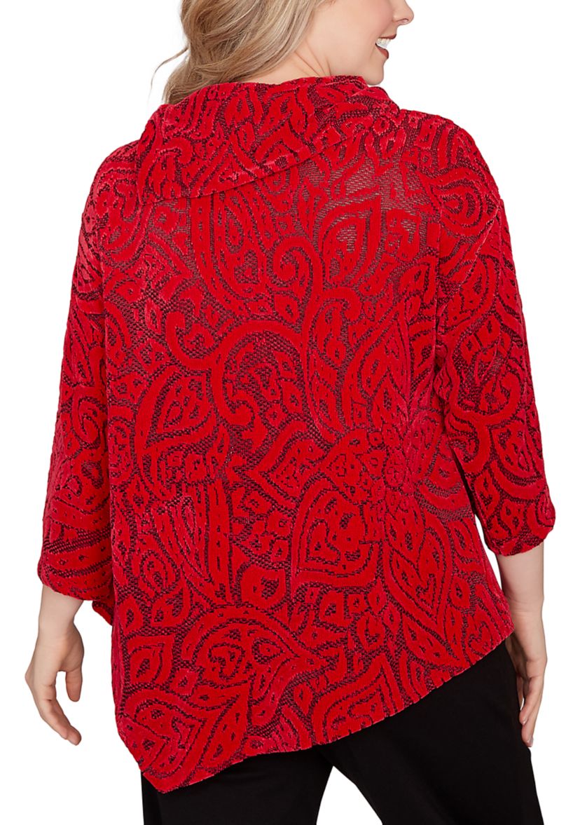 Plus Size Paisley Jacquard Asymmetric Hem Knit Top