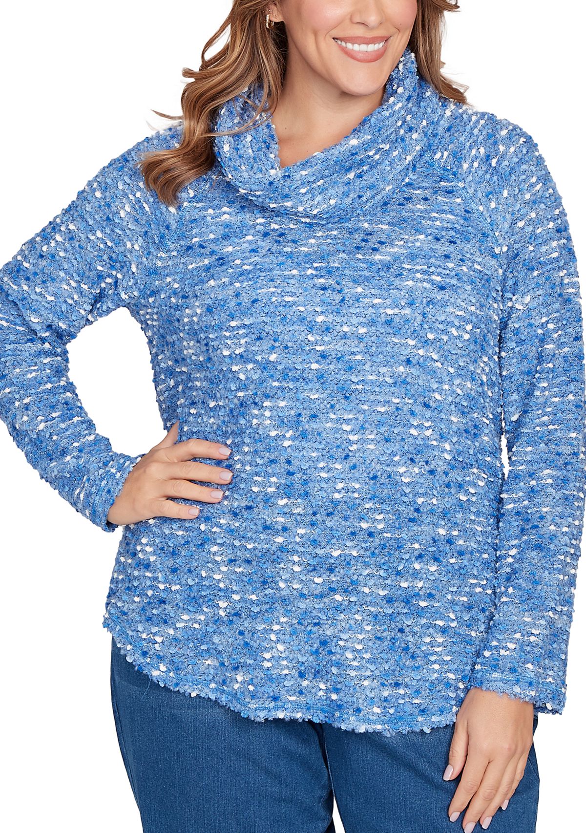 Plus Size Cowl Neck Nubby Boucle Top