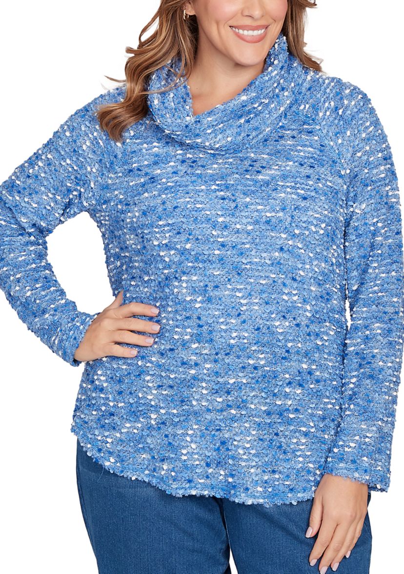 Plus Size Cowl Neck Nubby Boucle Top