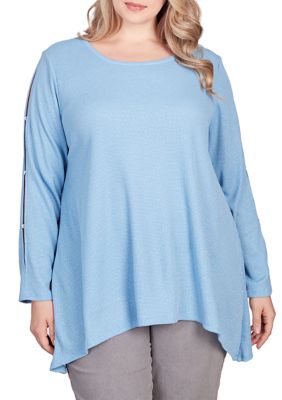 Plus Cutout Sleeve Waffle Knit Top