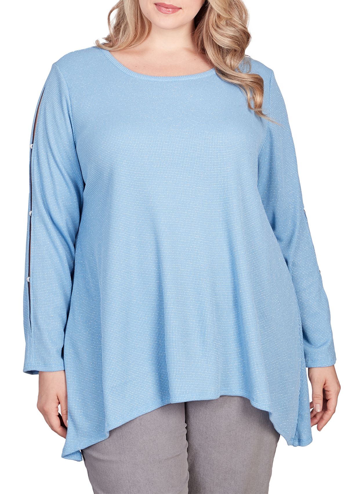 Plus Size Cutout Sleeve Waffle Knit Top
