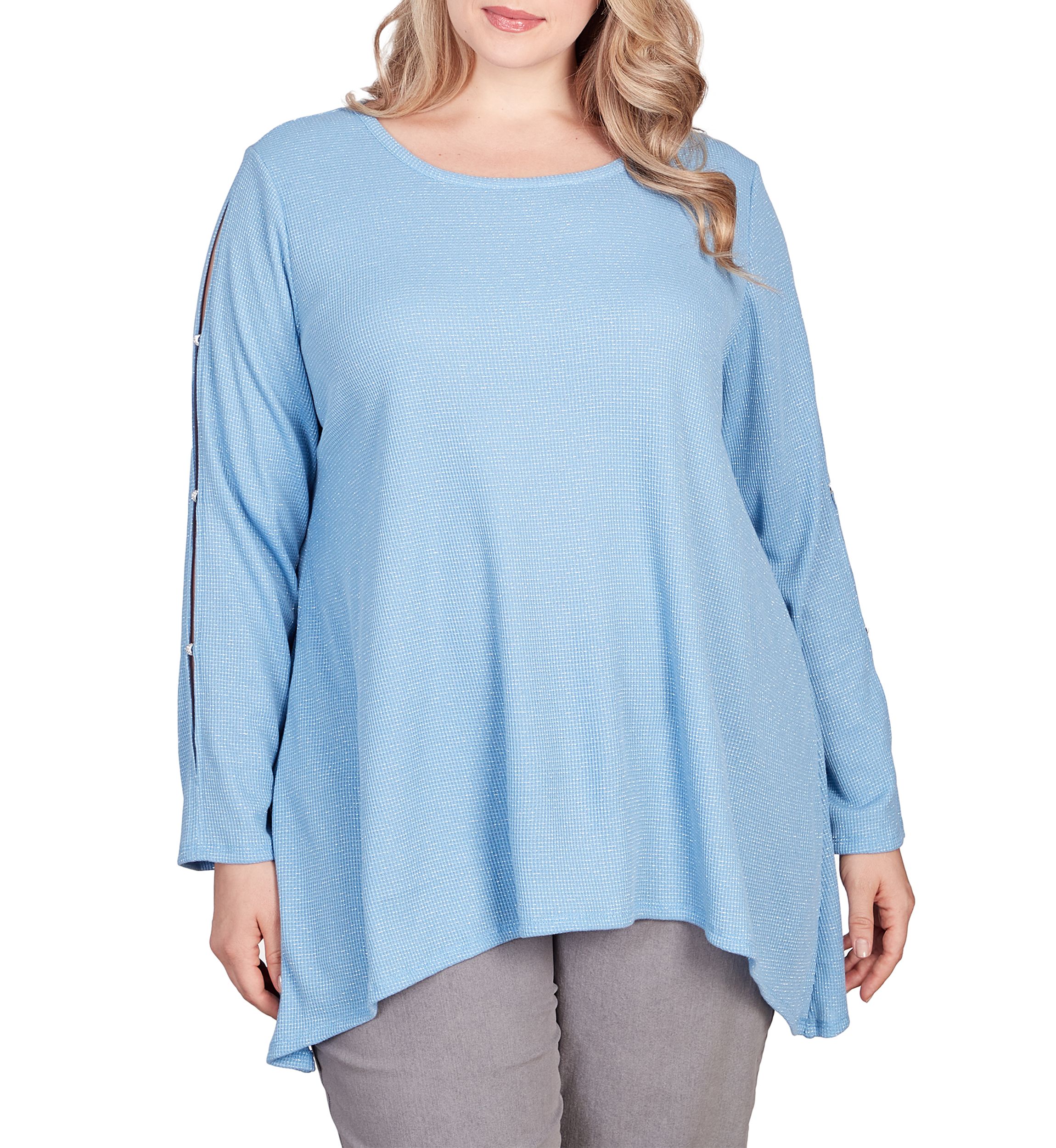 Plus Size Cutout Sleeve Waffle Knit Top