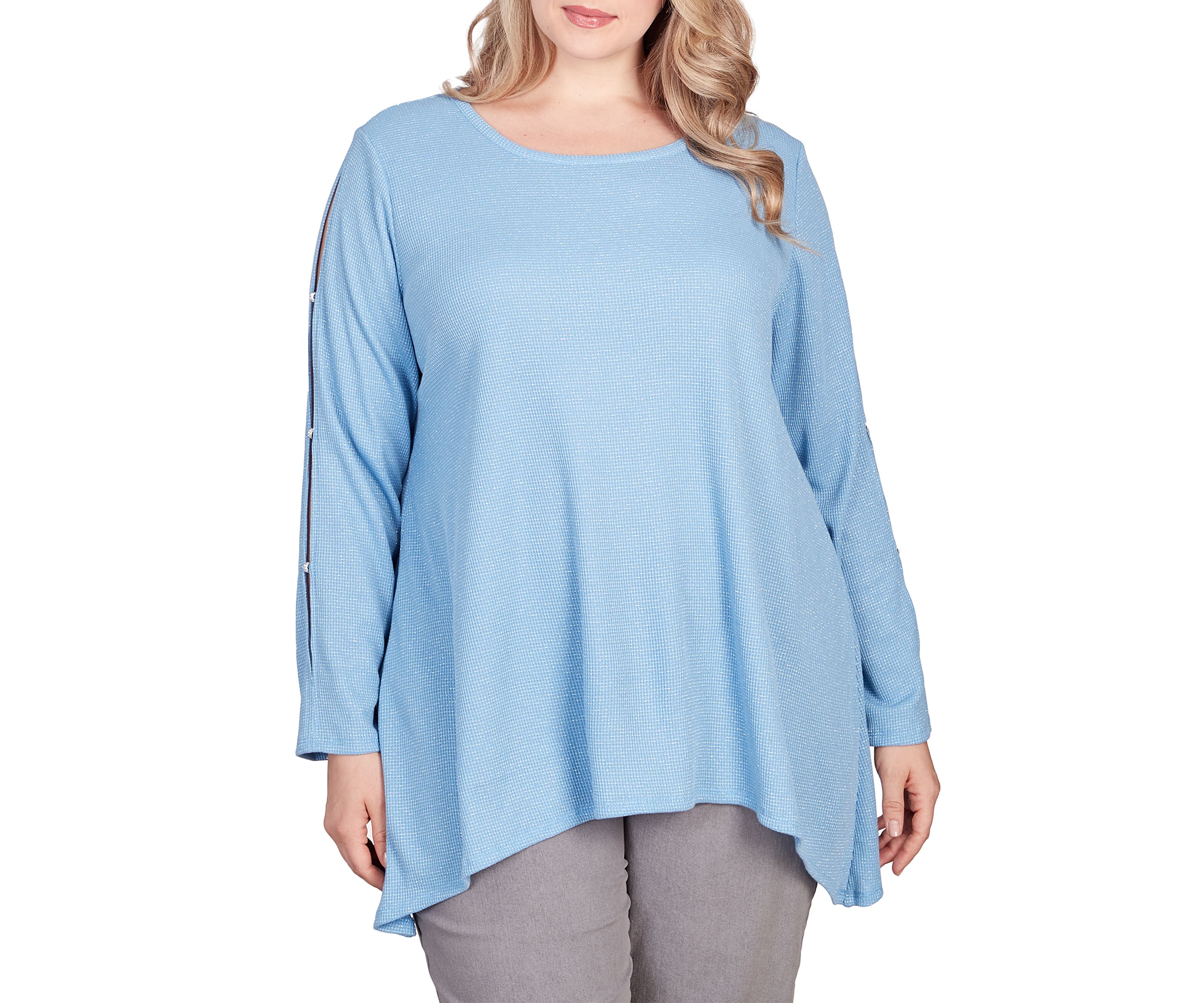 Plus Size Cutout Sleeve Waffle Knit Top