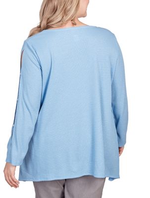 Plus Cutout Sleeve Waffle Knit Top