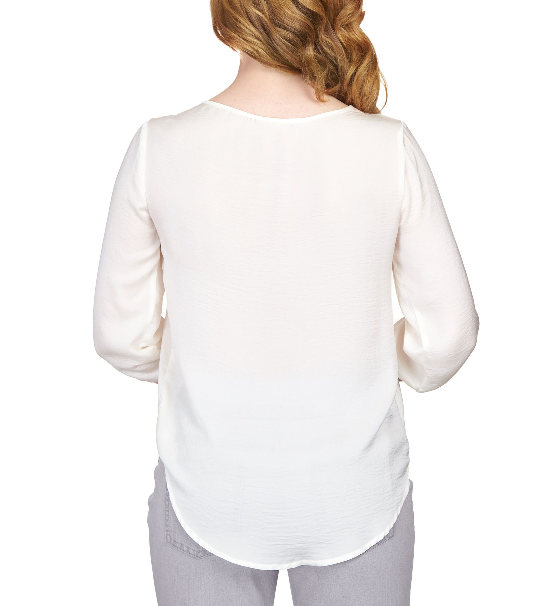 Petite Crinkled Satin Tie-Neck Peasant Top