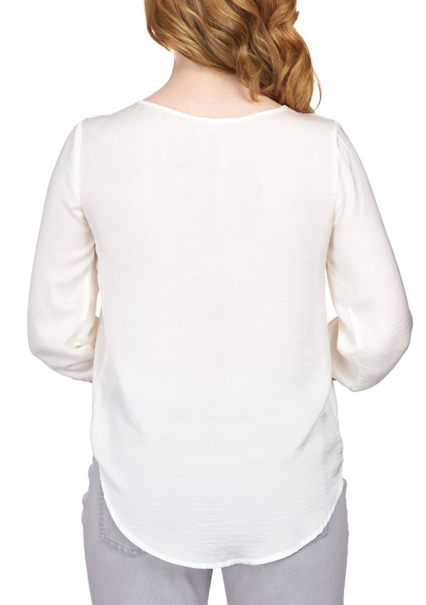 Petite Crinkled Satin Tie-Neck Peasant Top