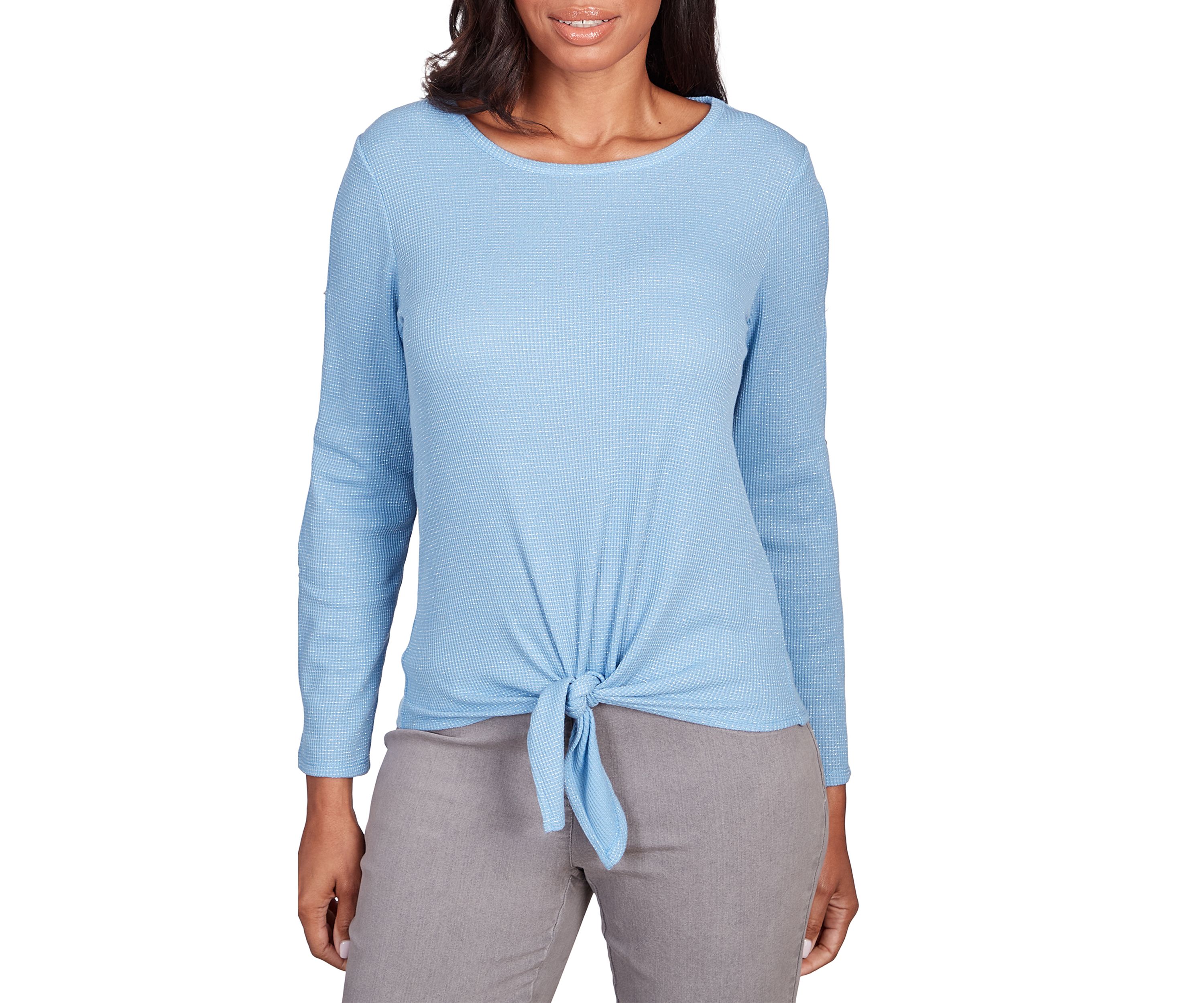 Petite Tie-Front Cutout Sleeve Waffle Knit Top