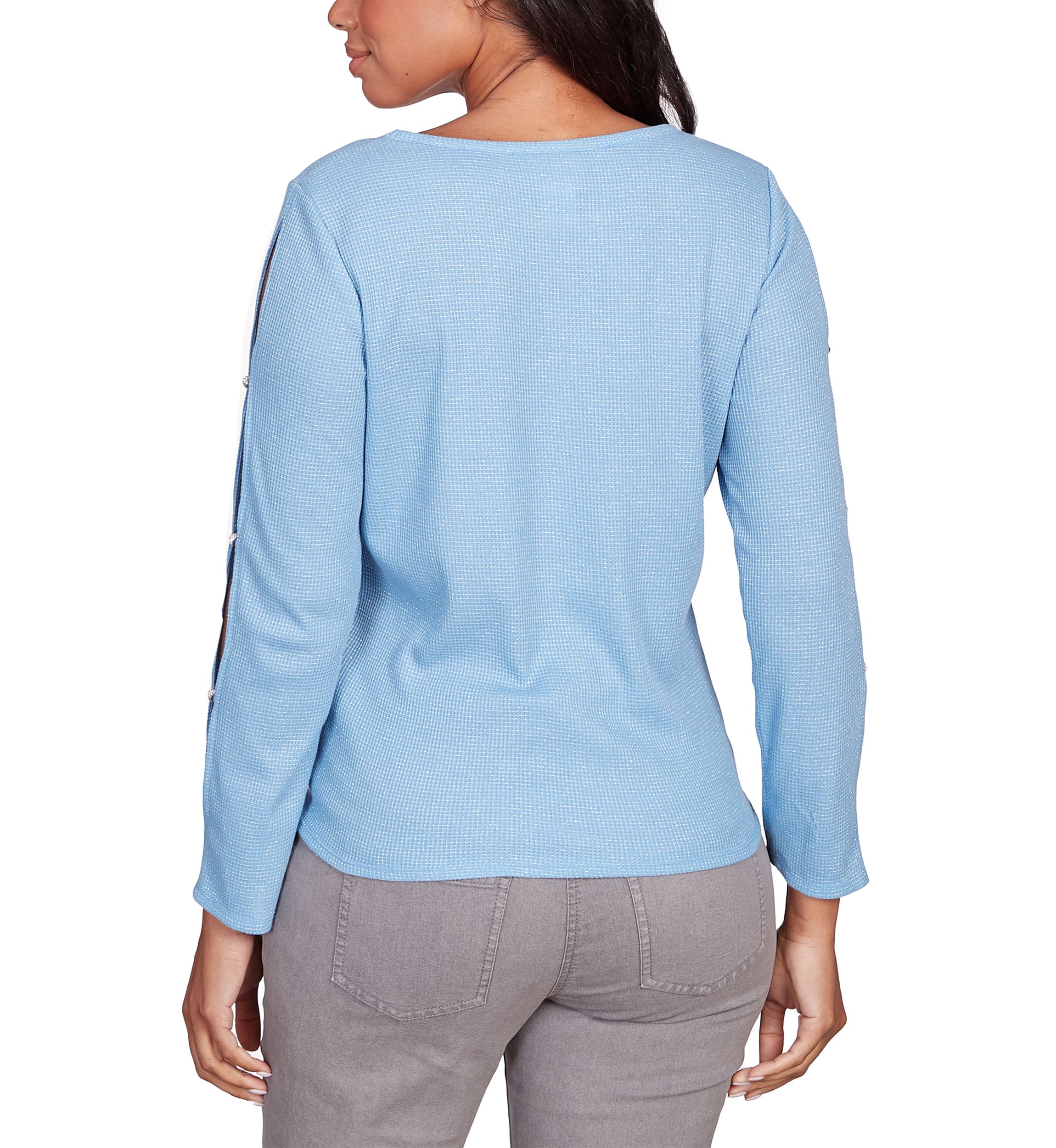 Petite Tie-Front Cutout Sleeve Waffle Knit Top