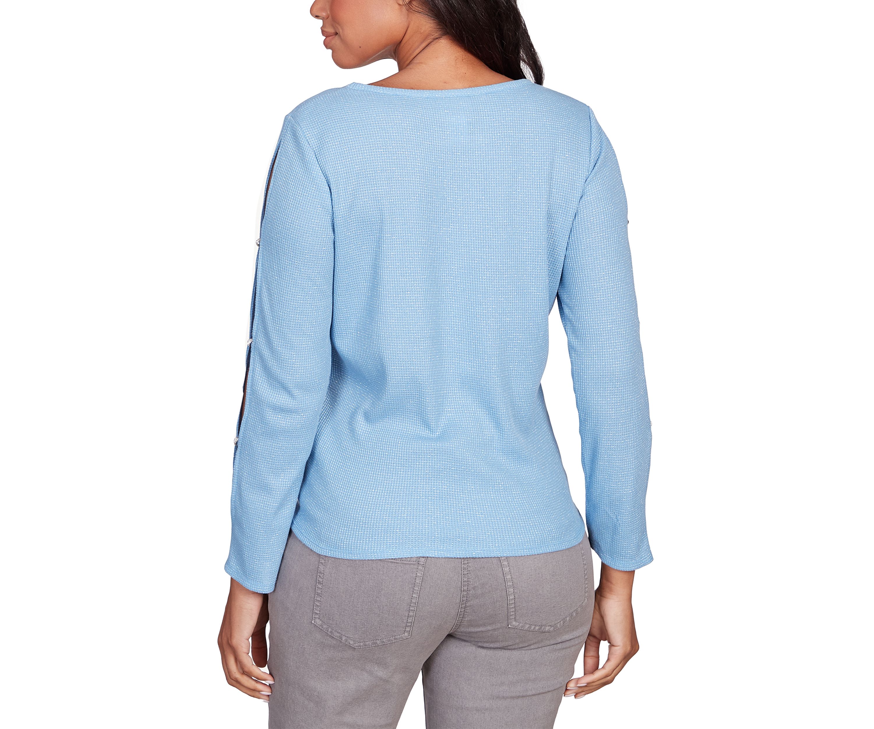 Petite Tie-Front Cutout Sleeve Waffle Knit Top