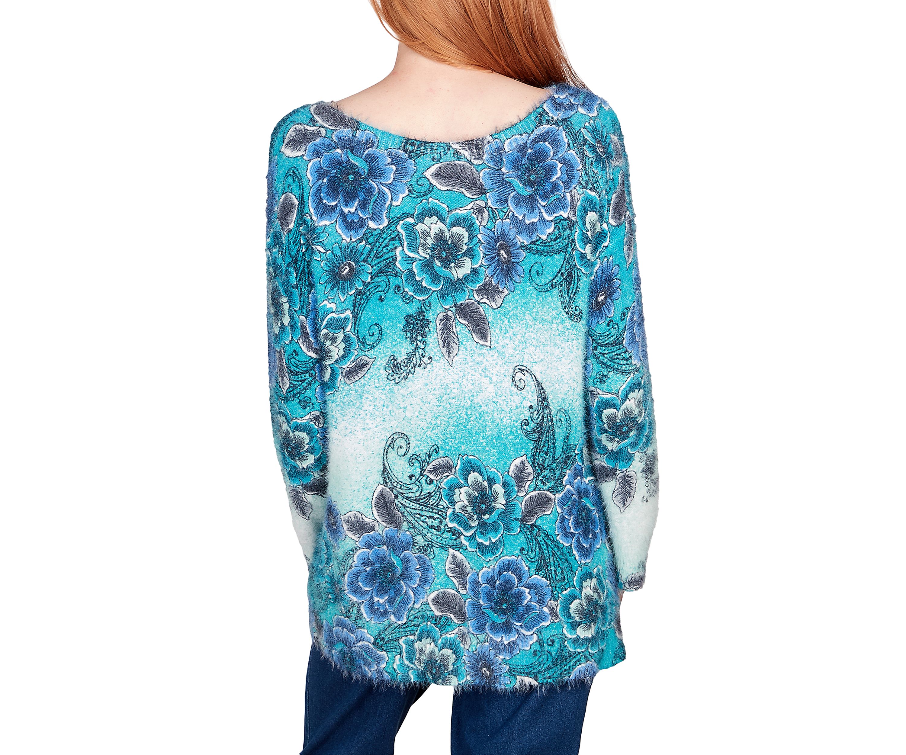 Petite Floral Ombre Furry Eyelash Sweater