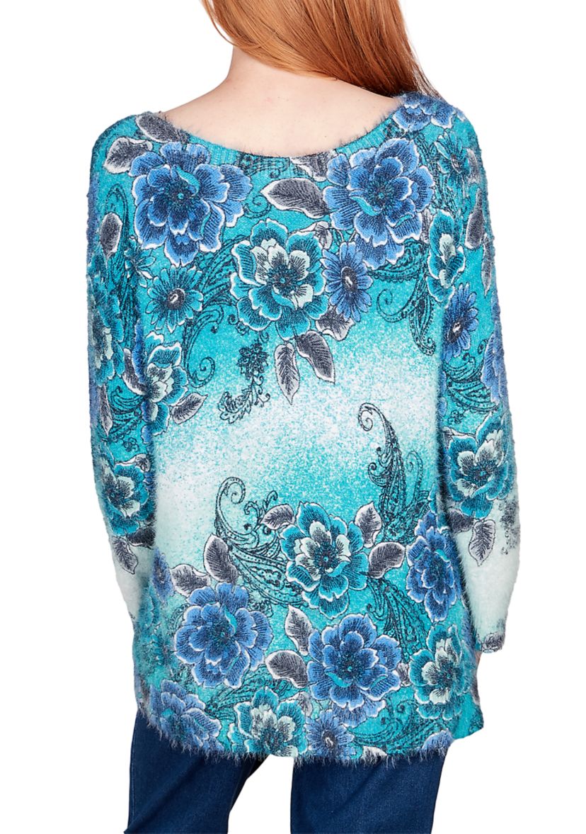 Petite Floral Ombre Furry Eyelash Sweater