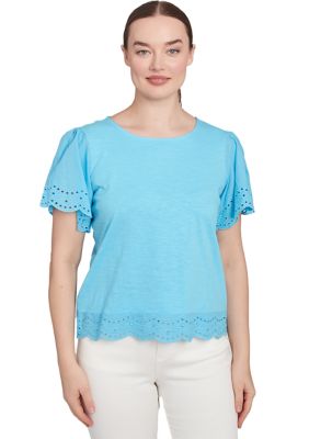 Ruby Rd Women's Embroidered Sleeve Solid T-Shirt, Small